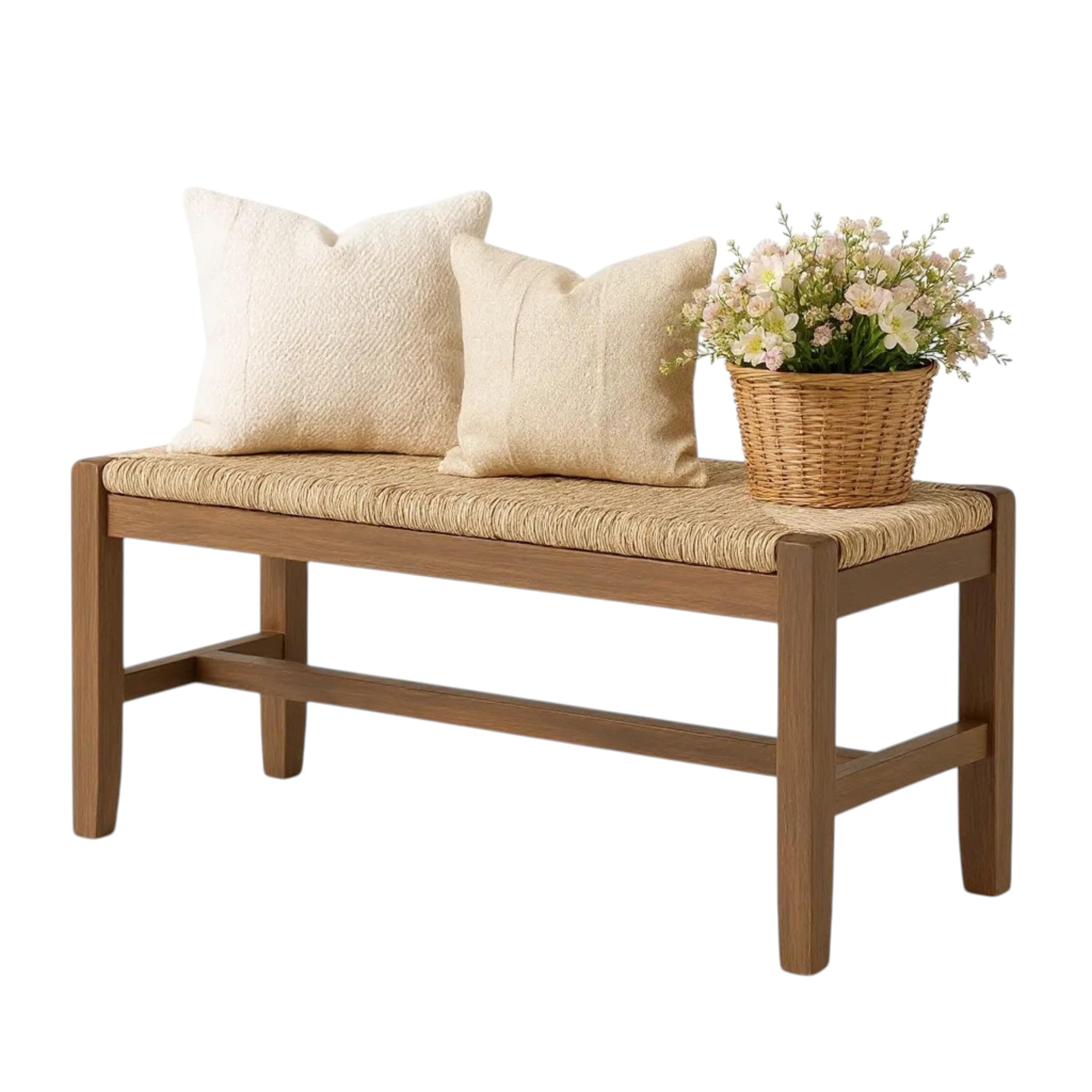 Alaterre Furniture Newport 40" Wood Bench with Rush Seat
