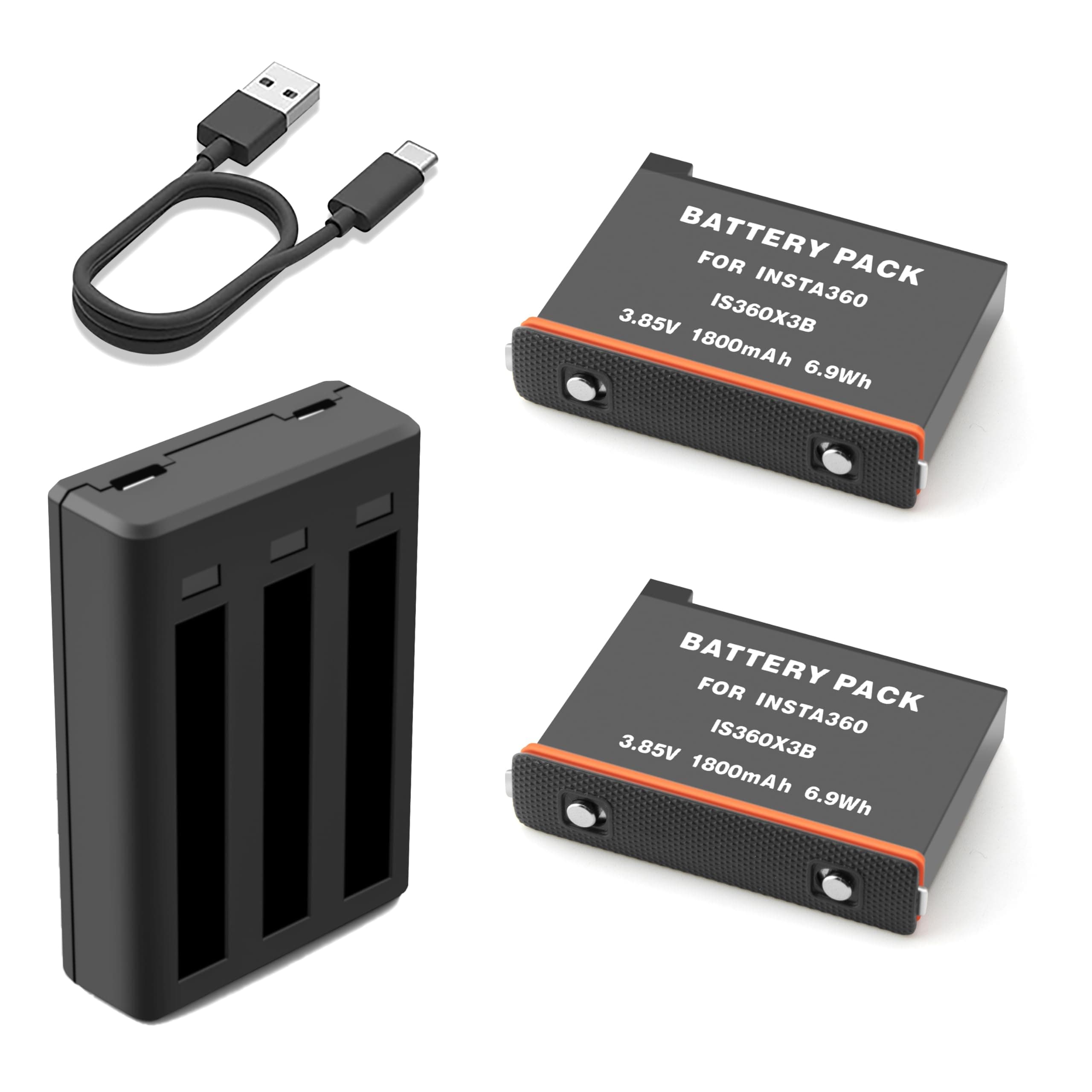 NATNO 2-Pack Battery for Insta360 X3 Camera & USB Fast Battery Charger Hub for Insta 360 X3 Battery 1800mAh