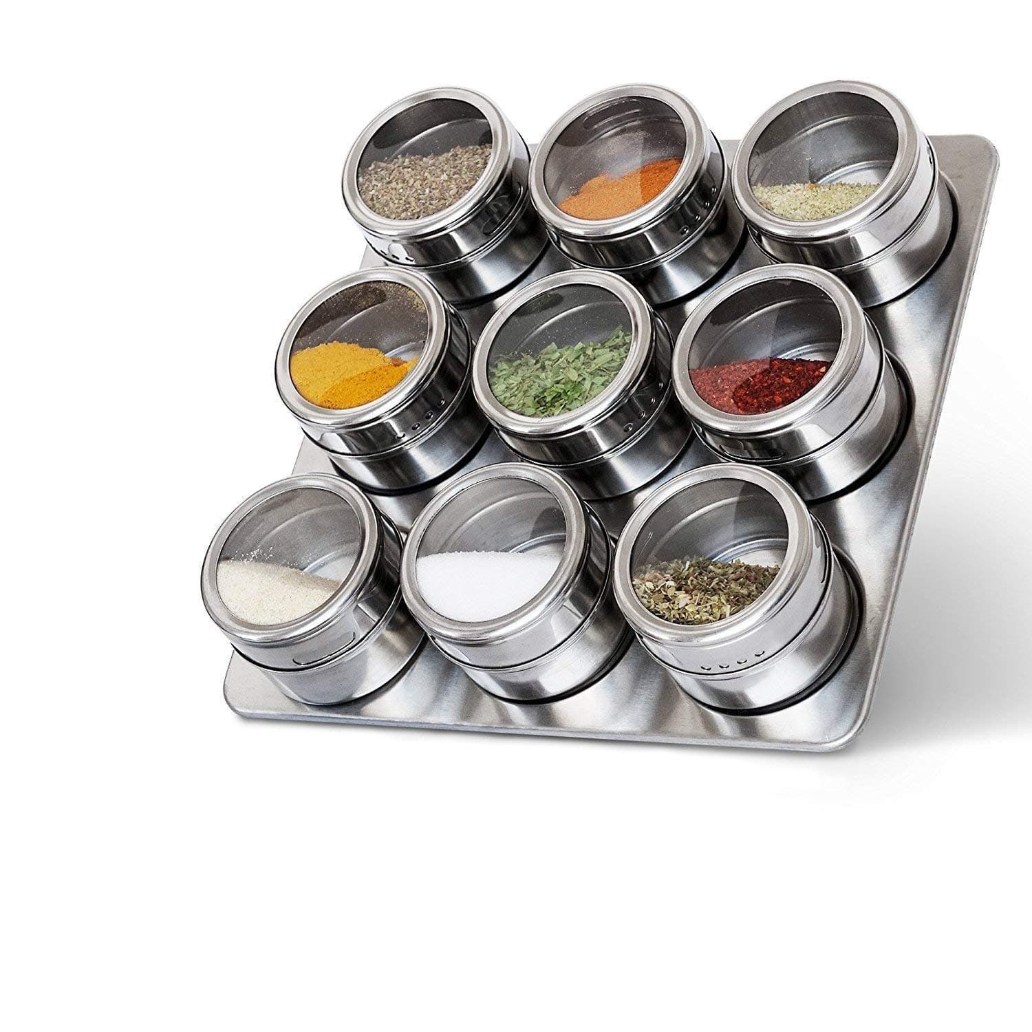 Devkur Enterprise 9pcs Magnetic Spice Rack Stainless Steel Magnetic Spice Rack Shape Spice Rack Stainless Steel jar