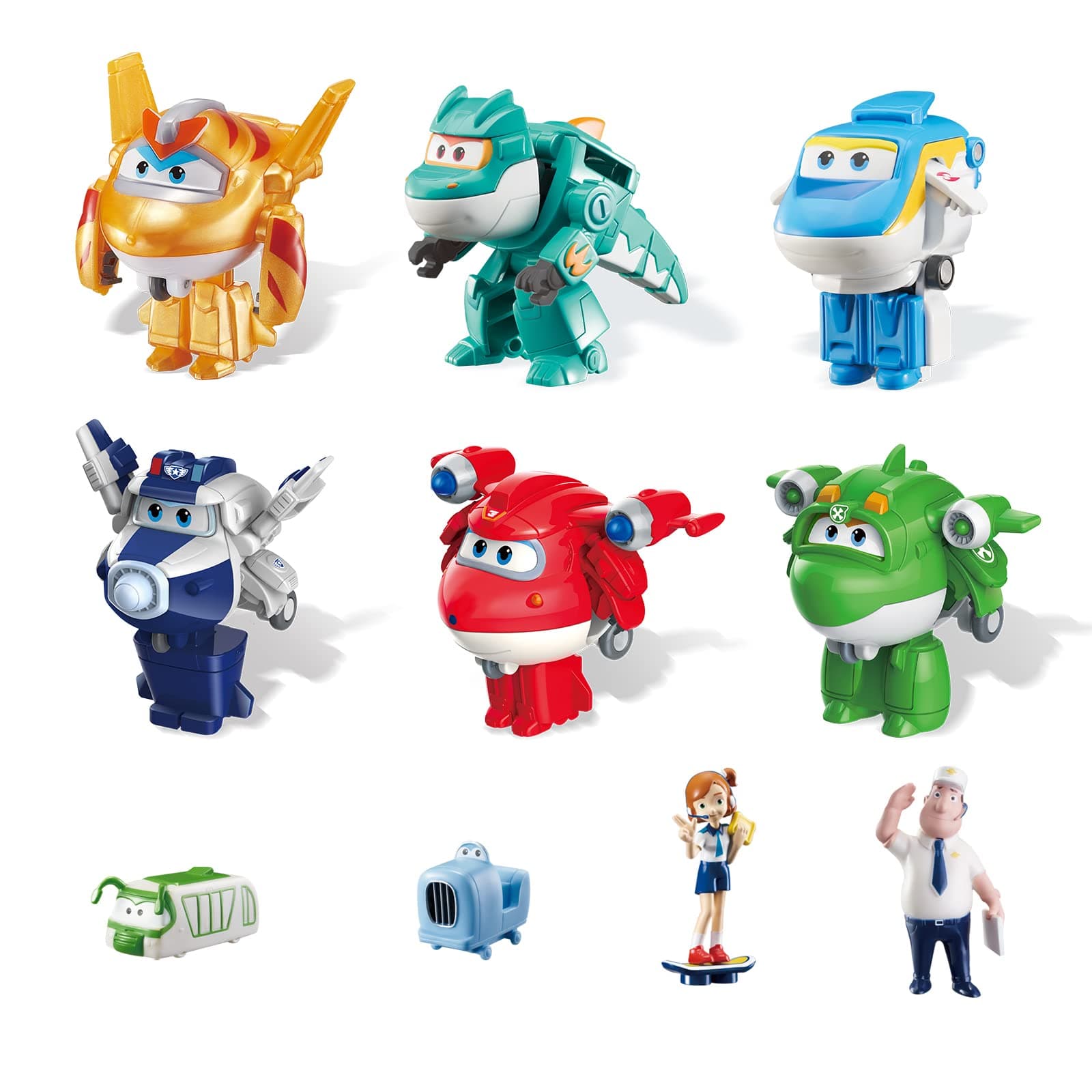 Super Wings EU760060C Supercharged Jett, Dizzy, Paul, Mira, Tino, Tony World Airport Crew 10-Pack Featuring Characters from Season 6 of The hit TV Show for Ages 3+