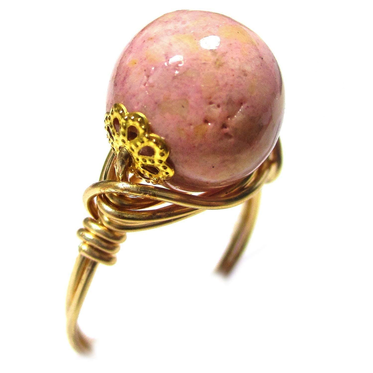 Rare Pink Fossil Gemstone Handmade Copper-Gold-Silver Solitaire Wire Wrap Women’s Ring Jewelry Gift for Her Hand-Crafted in USA