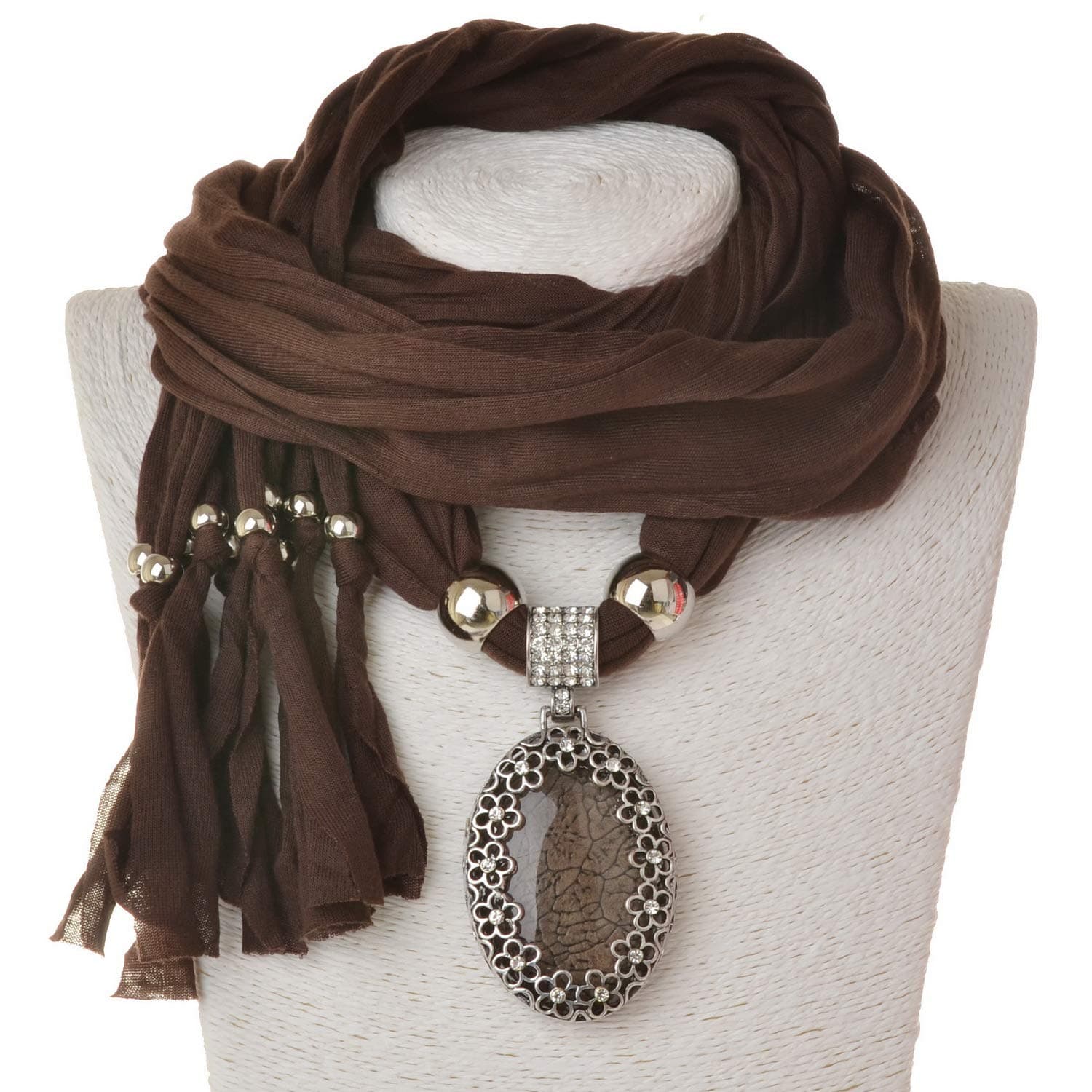 SUMAJU Scarf Necklace, Shawl Necklace Scarves Pendant Long Resin Fabric Flower Little Rhinestone