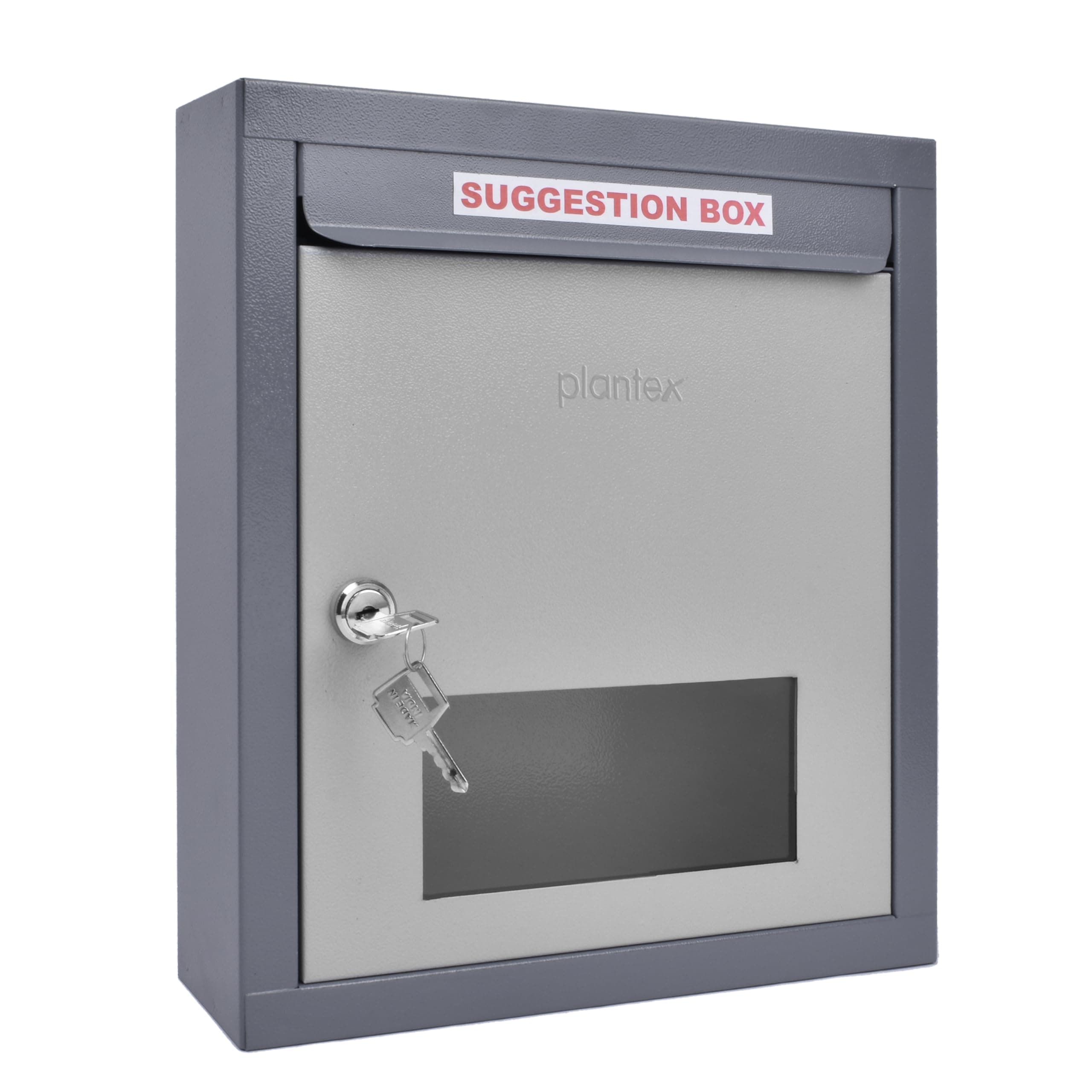 Plantex All in one Multipurpose use Box- Letter Box/Post Box for Gate Home and Office/Suggestion Box for Office use/Complaint/Donation Box with Lock Table Top or Wall Mount Pack of 1 - (Grey)