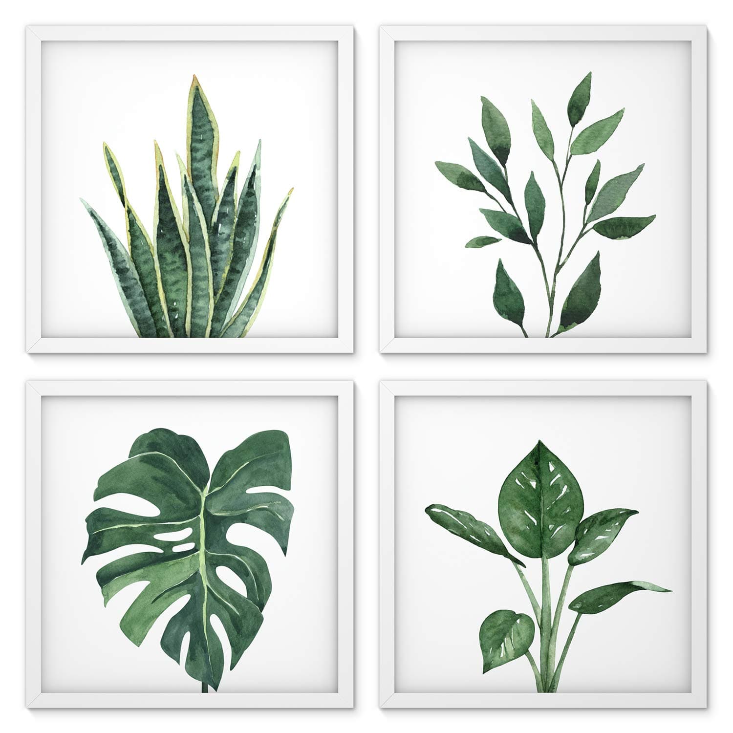 ArtbyHannah Framed Bathroom Wall Decor, 10x10 Inch Botanical Wall Art with Sage Green Plant Print for Wall Decoration, Minimalist Restroom Decor (White)