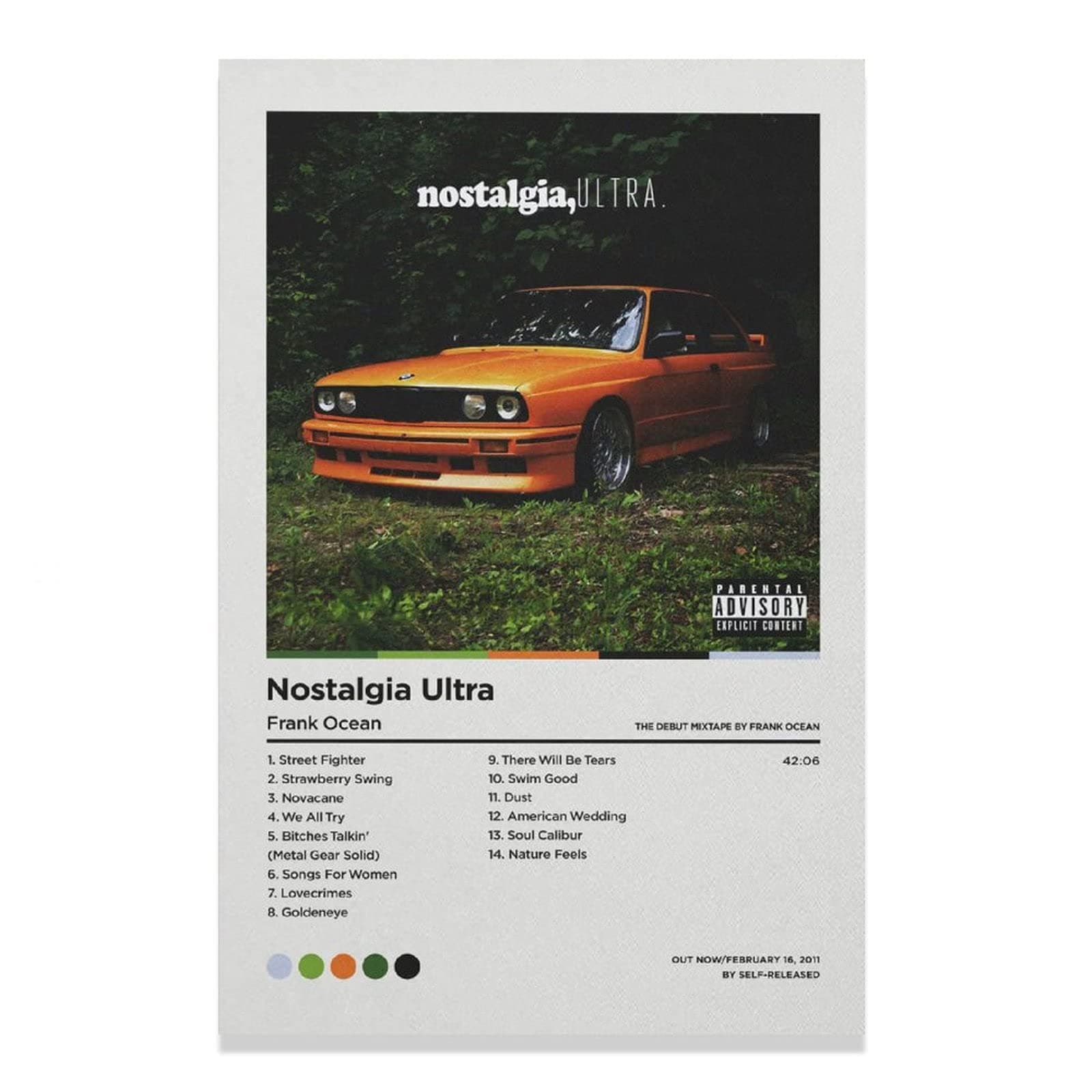 TOFUTO Frank Ocean - Nostalgia Ultra Canvas Poster Wall Art Decor Print Picture Paintings for Living Room Bedroom Decoration Unframe-style112×18inch(30×45cm)