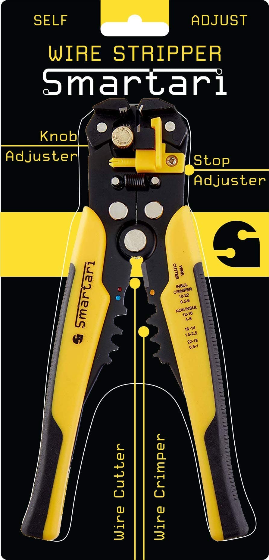 Wire Stripping Tool 10-24 AWG Self-Adjusting & Automatic | Cutter & Crimper Tool by Smartari | Portable Heavy Duty Pliers Set, Easy 1 Hand High Precision Industrial & Professional Use w/Insulation