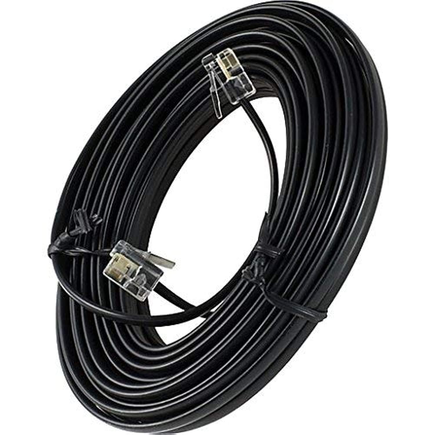 25 Feet Black Phone Telephone Extension Cord Cable Wire with Standard RJ-11 Plugs