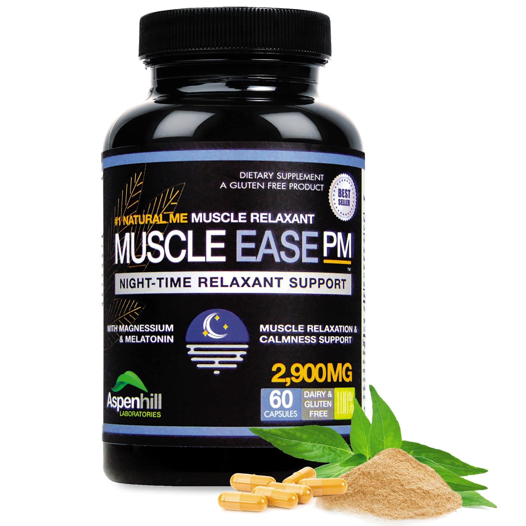 Night-Time Muscle Relax Muscle PM - 2,900mg Maximum Strength Relaxant with Magnesium Glycinate. Gluten Free – 60 Capsules (Packaging May Vary)