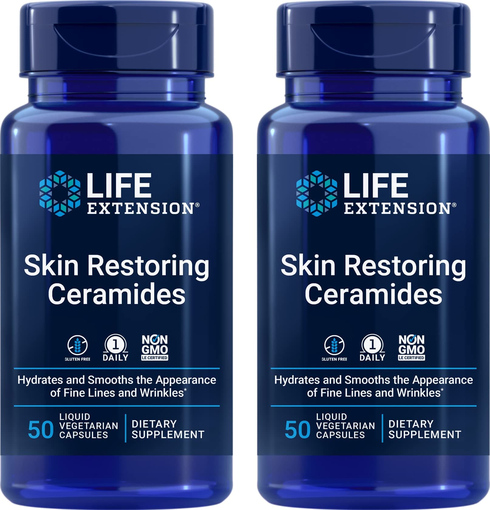 Skin Restoring Ceramides, 50 Liquid Veg Caps (Pack of 2) - Non-GMO, Vegetarian Phytoceramide Supplement