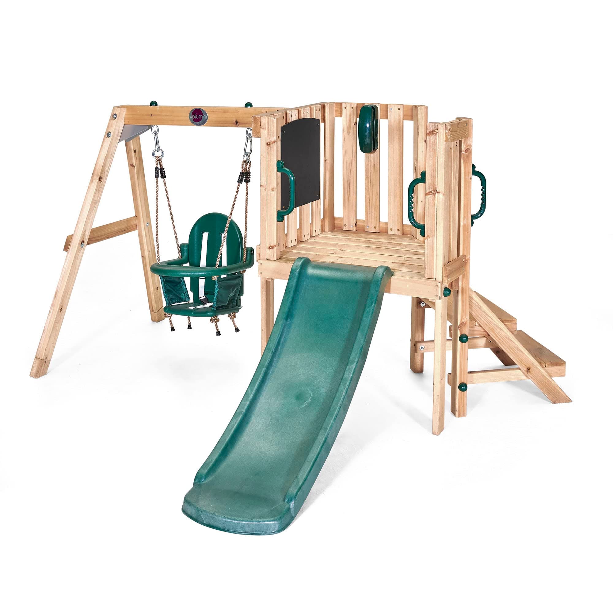 Kids Outdoor Junior Activity Centre Swing and Slide Garden Play Set for Climbing - with Phone, Chalkboard, 4ft Slide, Baby Swing Seat - Children 12 Months Plus