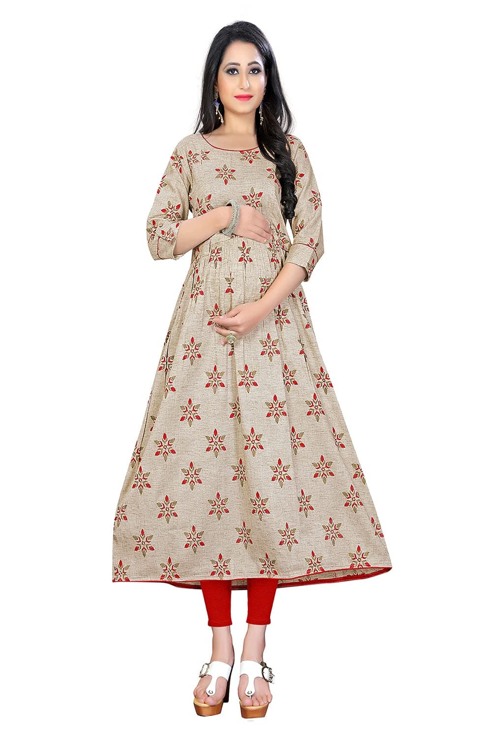 Women's Cotton Fit & Flare Anarkali Maternity Feeding Kurta with Zippers