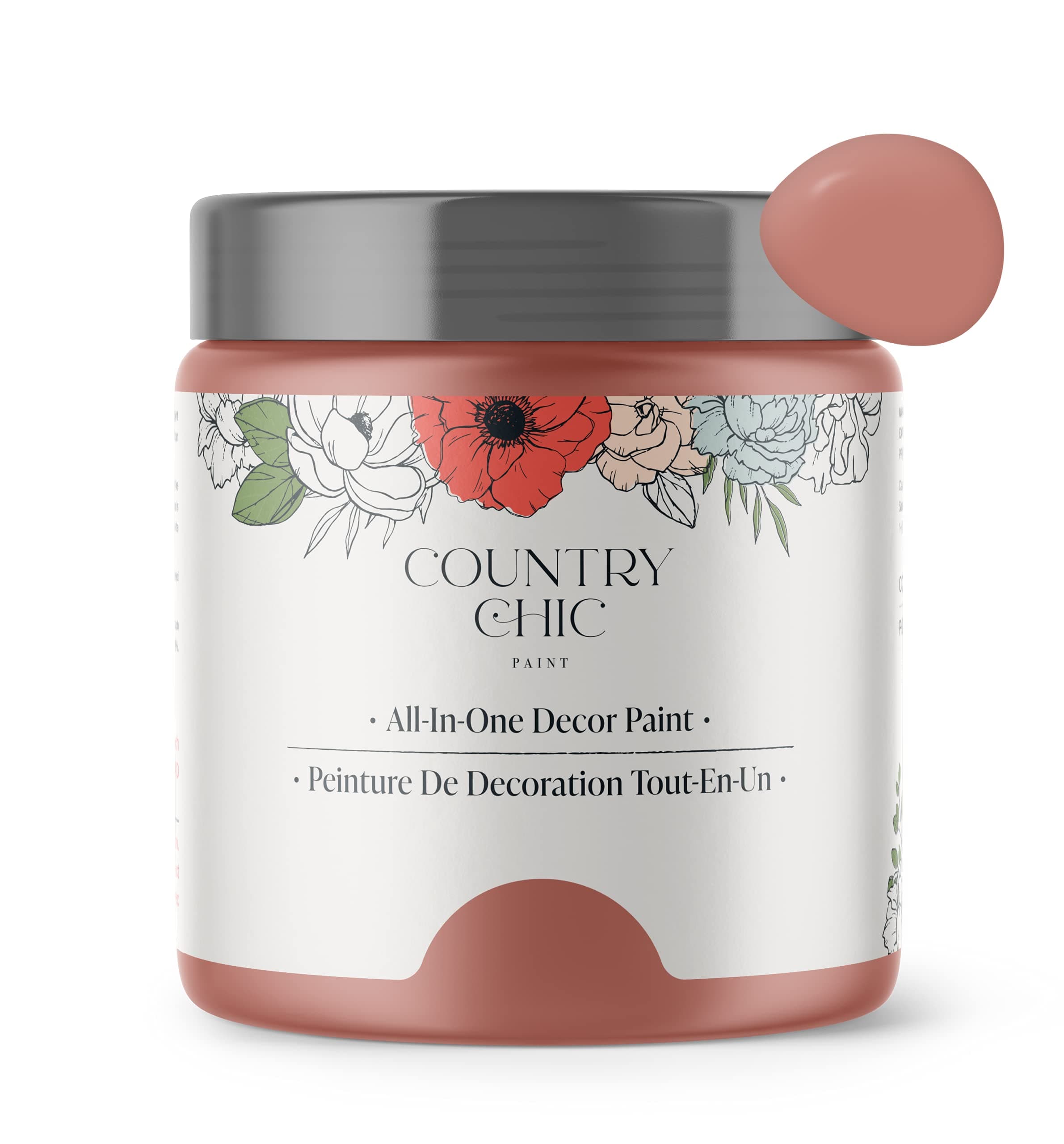 Country Chic All-in-One Chalk Paint for Furniture, Cabinets, Home Decor, Eco-Friendly, Matte Finish, Built-In Primer & Top Coat for Wood, Metal - Peachy Keen (Coral Pink) - Pint 16 oz (475 ml)