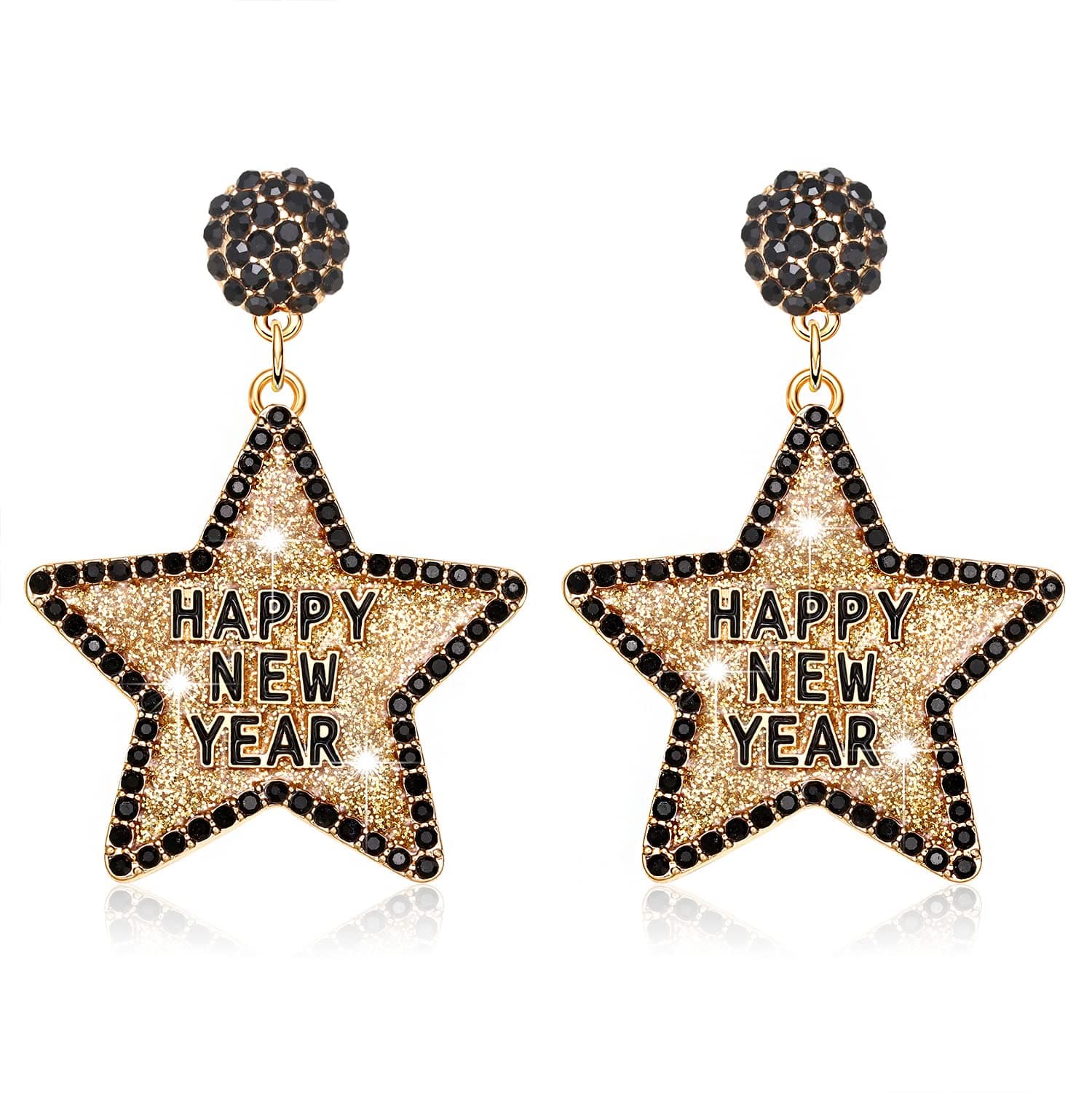 Happy New Year Earring for Women Glitter Rhinestone Star Dangle Earrings Holiday New Year’s Eve Earrings Festive Party Jewelry Gifts