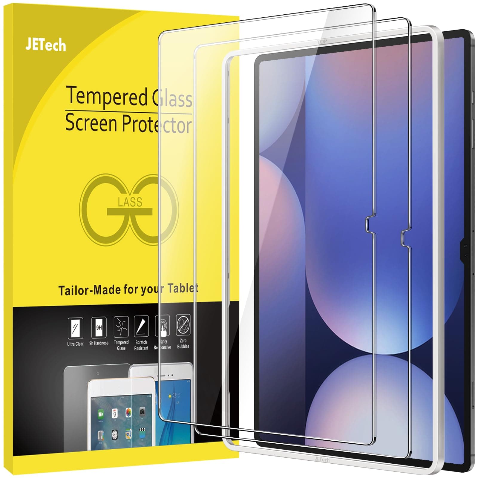– JETech Screen Protector for Samsung Galaxy Tab S10 Ultra/Tab S9 Ultra 14.6-Inch with Easy Installation Frame, Tempered Glass Film, HD Clear, 2-Pack