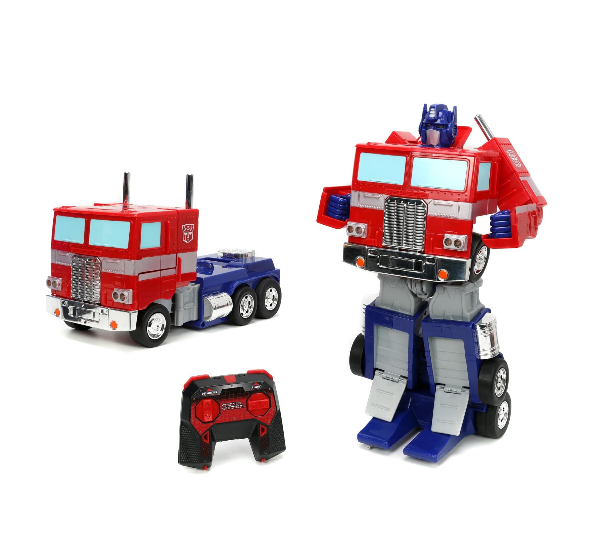 TRANSFORMERS Converting RC Optimus Prime – Original G1 model Remote Control Car - 30 cm long in Truck mode, standing 35 cm Tall converted to autobot mode with lights sounds and voice