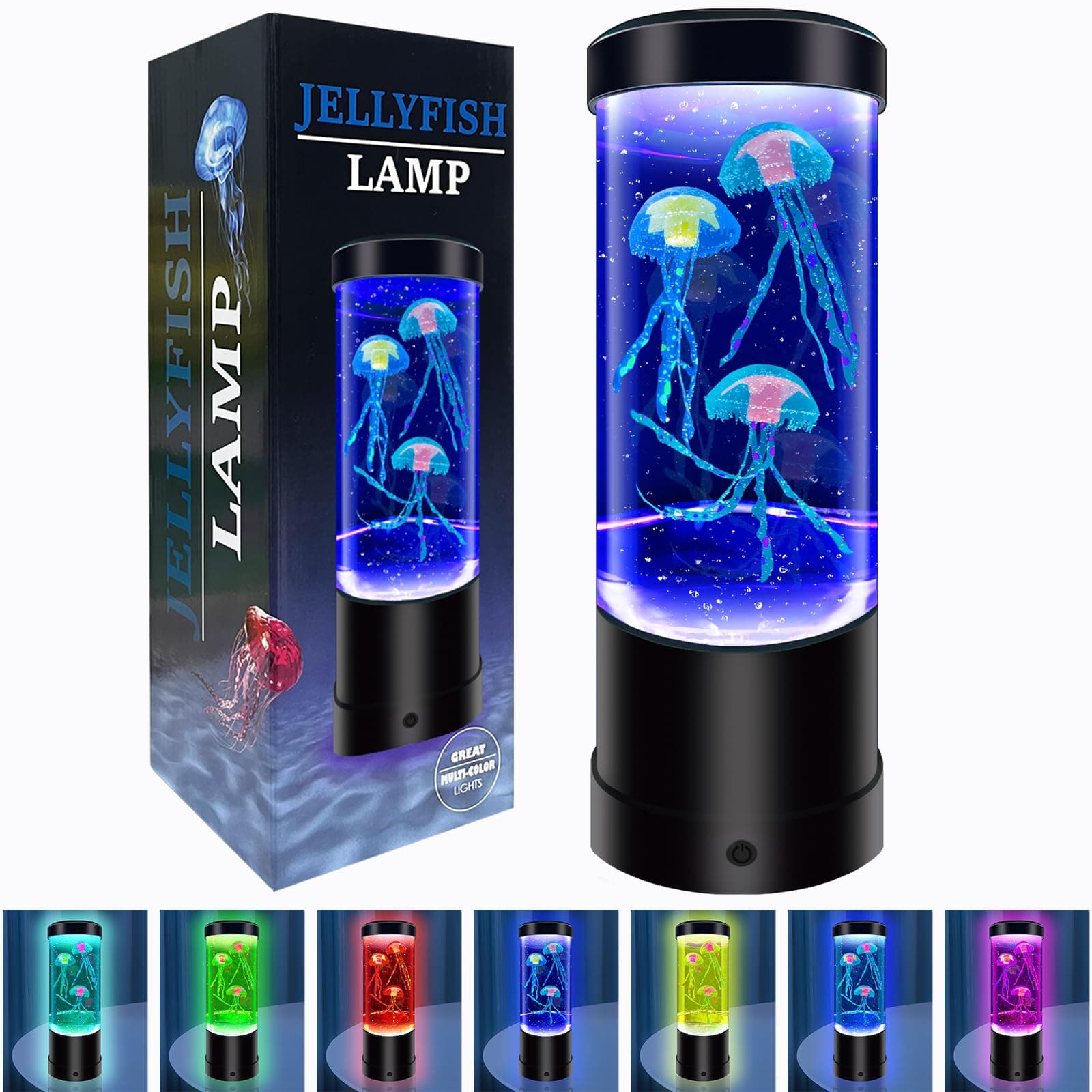 Jellyfish Lamp,7 Color Changing Aquarium Light,USB/Battery Bubble Jellyfish Night Light,Desk Mood Lamp for Home Bedroom Room Office,Tower Jelly Fish Light Lamp Present Decor for Kids Girls Adults Boys
