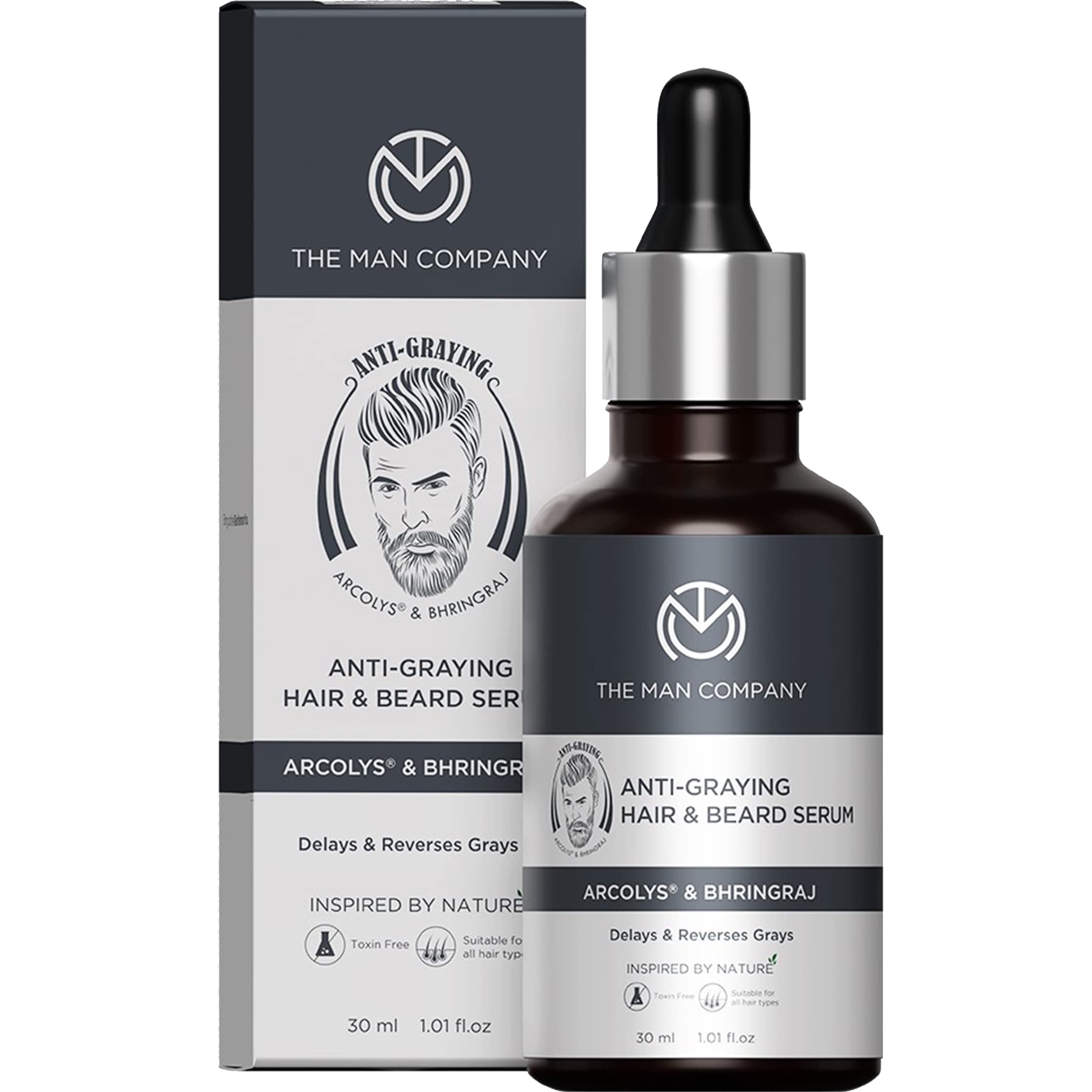 The Man Company Anti-Graying Hair & Beard Serum for Men|Enriched with Bhringraj & Arcolys|Delays & Reverses Grays|Nourishes & Adds Shine|Promotes Melanin Production|Toxin-Free|All Hair Types -30 ml