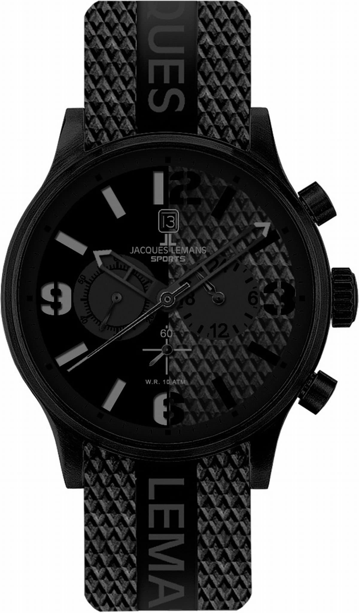 Jacques Lemans Porto 1-1669A Men's Chronograph Black PU Strap Watch
