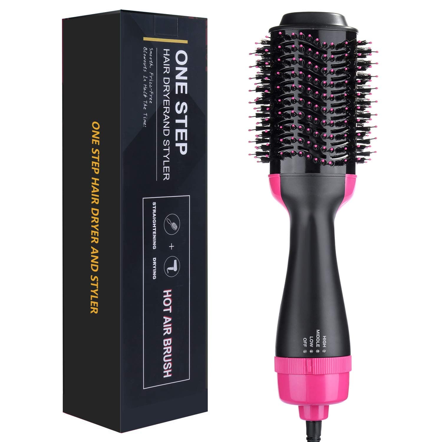 Hot Air Brush, One Step Hair Dryer & Volumizer, Ceramic Electric Blow Dryer, 3 in1 Styling Brush Styler, Negative Ion Hair Straightener Curler Brush for All Hairstyle