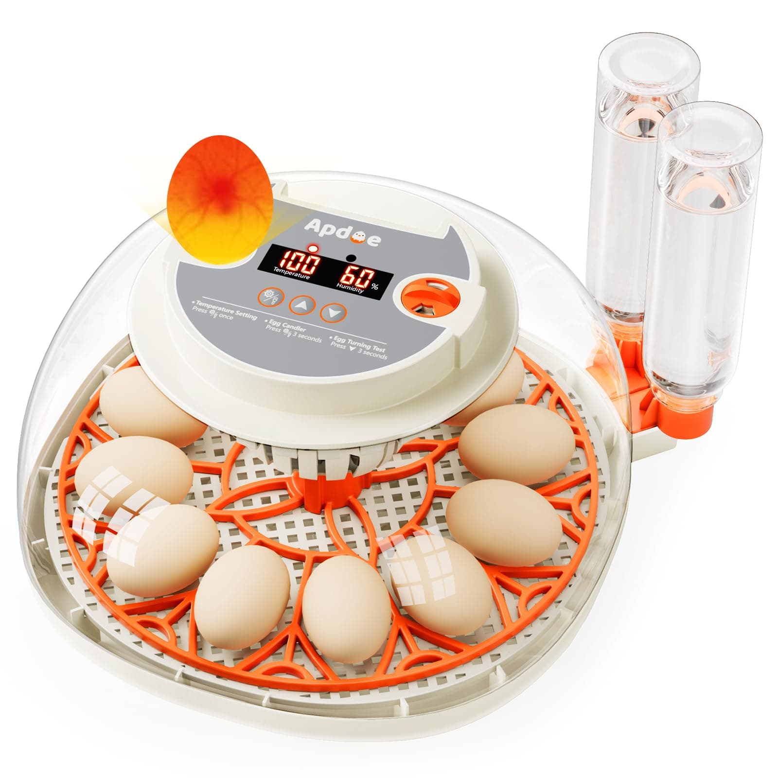 Egg Incubators for Hatching Eggs, Temperature and Humidity Control, Automatic Egg Turning, Egg Candler, External Water Bottle, Air Vent, for Chicken, Duck & Quail Eggs, 12 Eggs