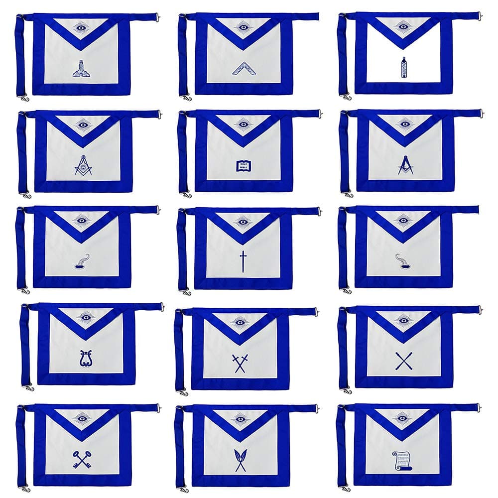 Masonic Apron Set 15 Pieces Blue Lodge Leather Apron Machine Embroidery