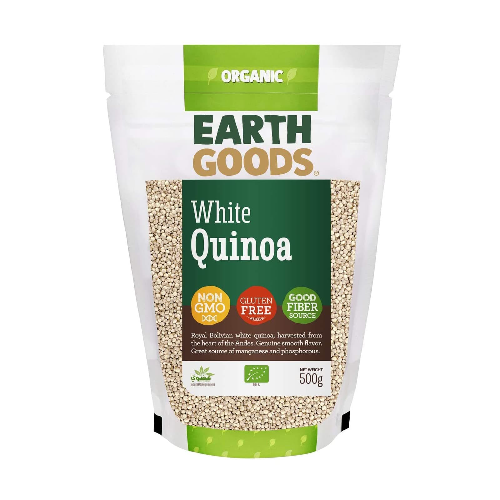Earth Goods Organic White Quinoa, Non-Gmo, Gluten-Free, Good Fiber Source 500G