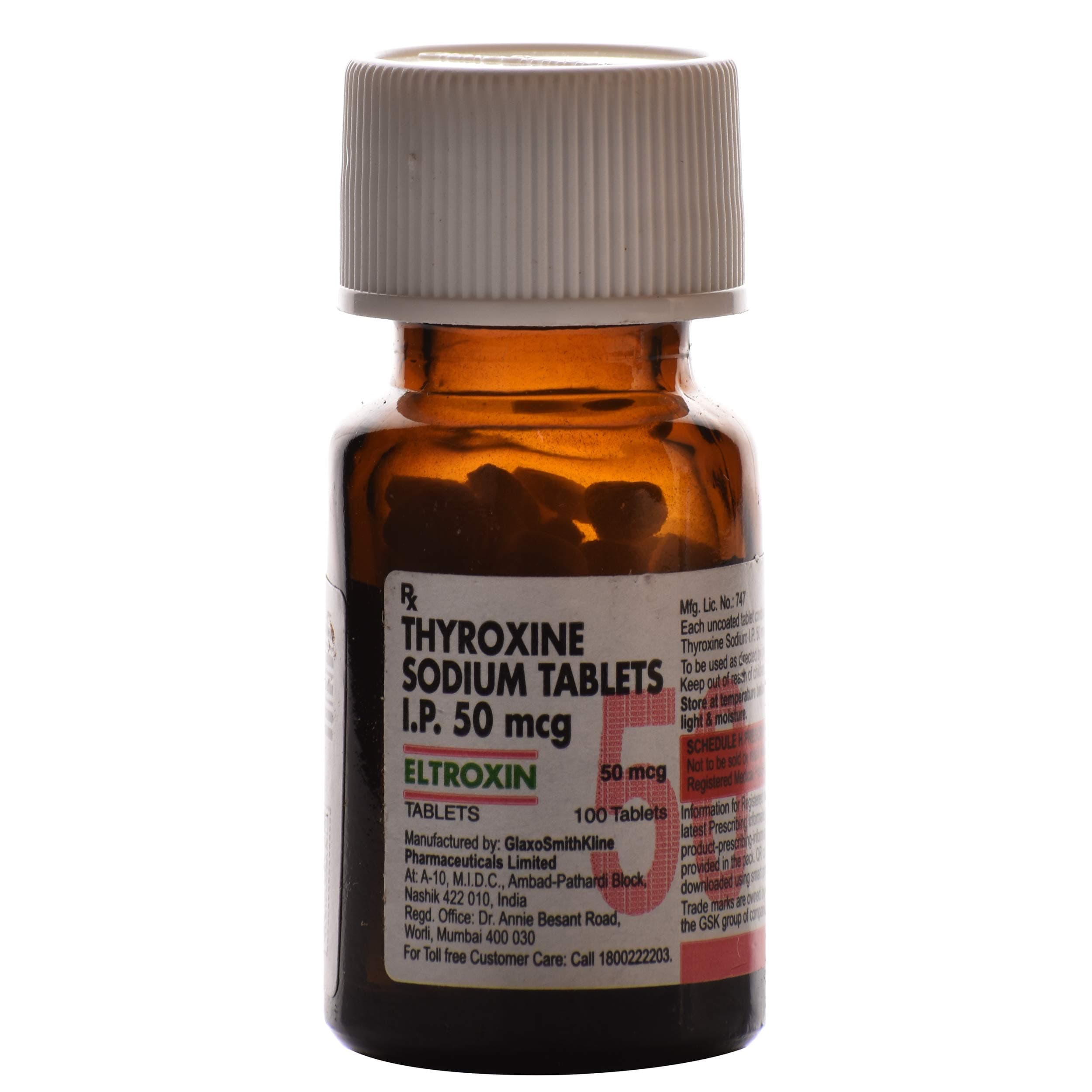 Eltroxin 50 mcg - Bottle of 100 Tablets