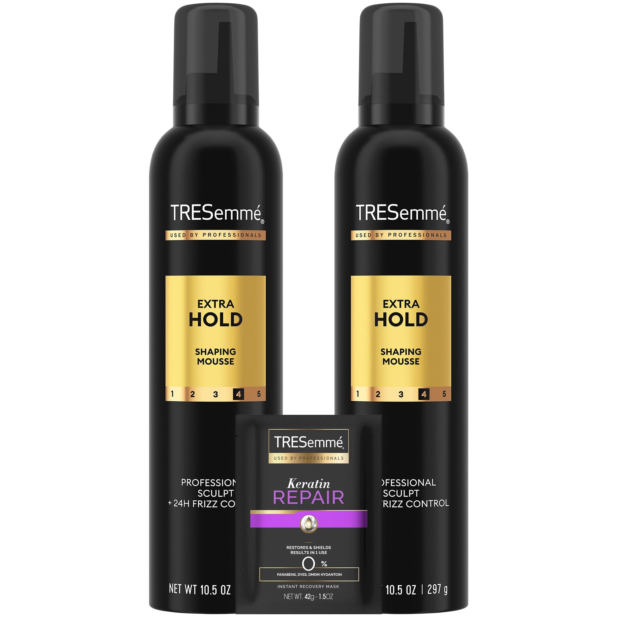 Hair Mousse 2-Pack + Keratin Repair Hair Mask – Extra Hold Alcohol-Free, Anti-Humidity, Anti-Frizz Hair Products (3 Piece Set)