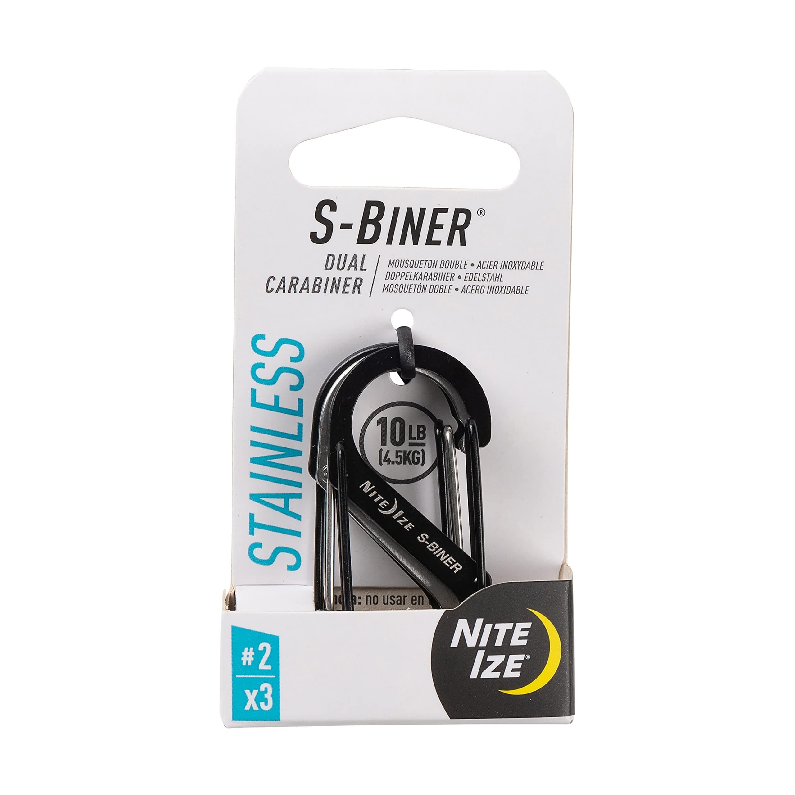 Biner Stainless Steel Dual Carabiner #2 3 Pack Black/Stainless