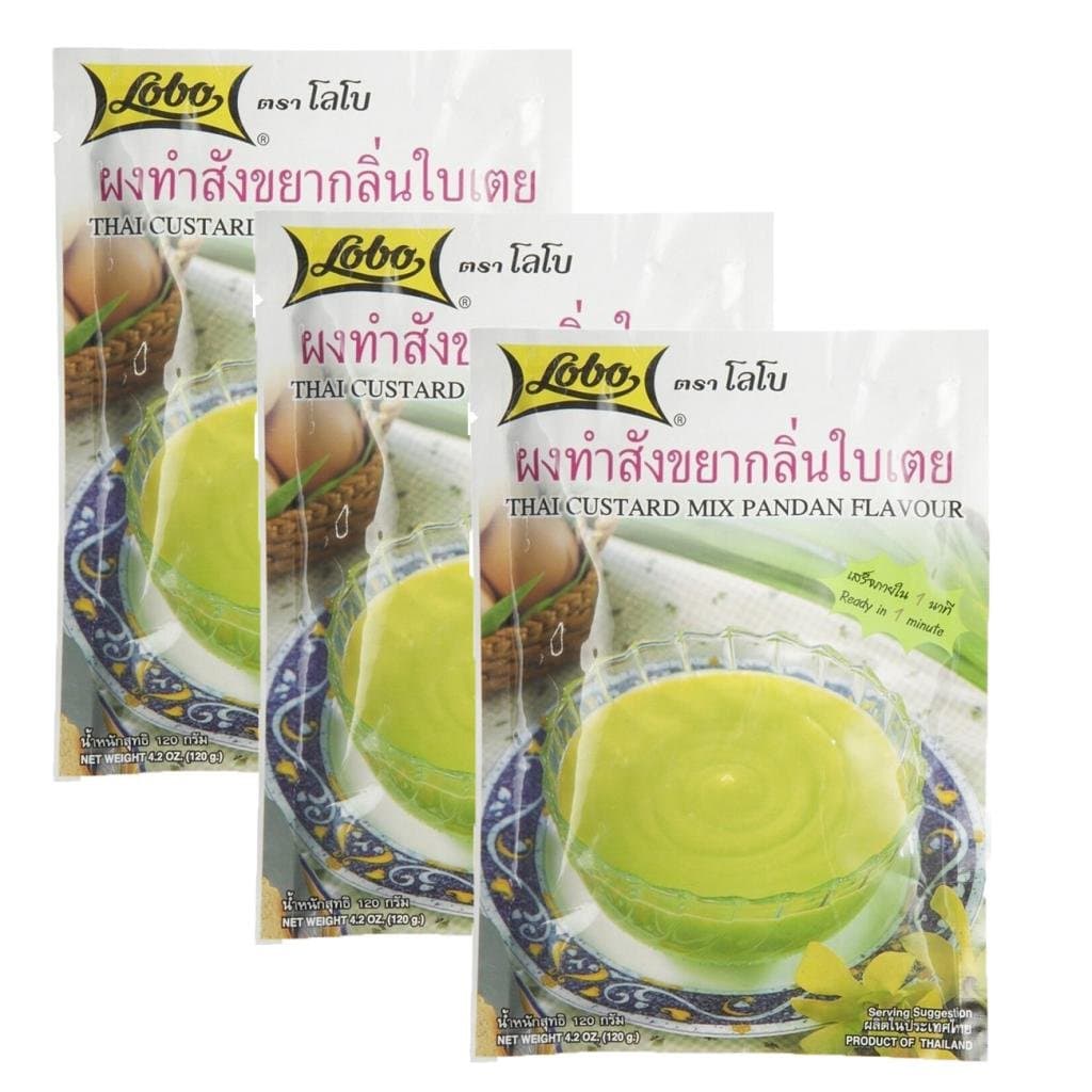 Lobo : Thai Custard Dessert Mix Pandan Flavor 4.2 Oz.(120g) - Pack of 3 by Lobo