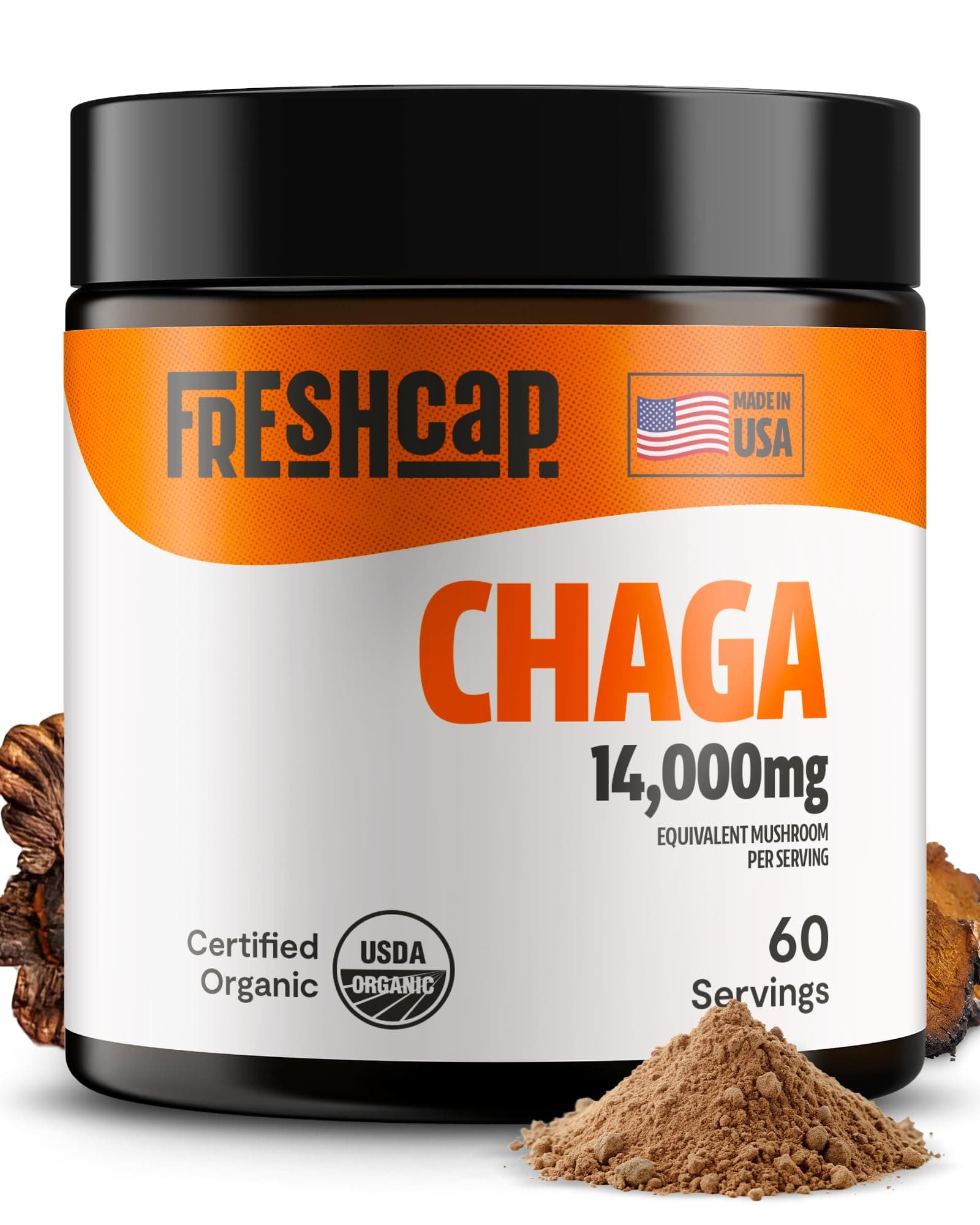FreshCap Mushrooms Chaga Mushrooms Powder 14,000mg - Chaga Mushroom Extract for Immune and Antioxidants Support, Ayurveda Nootropic Supplement (60 Servings)