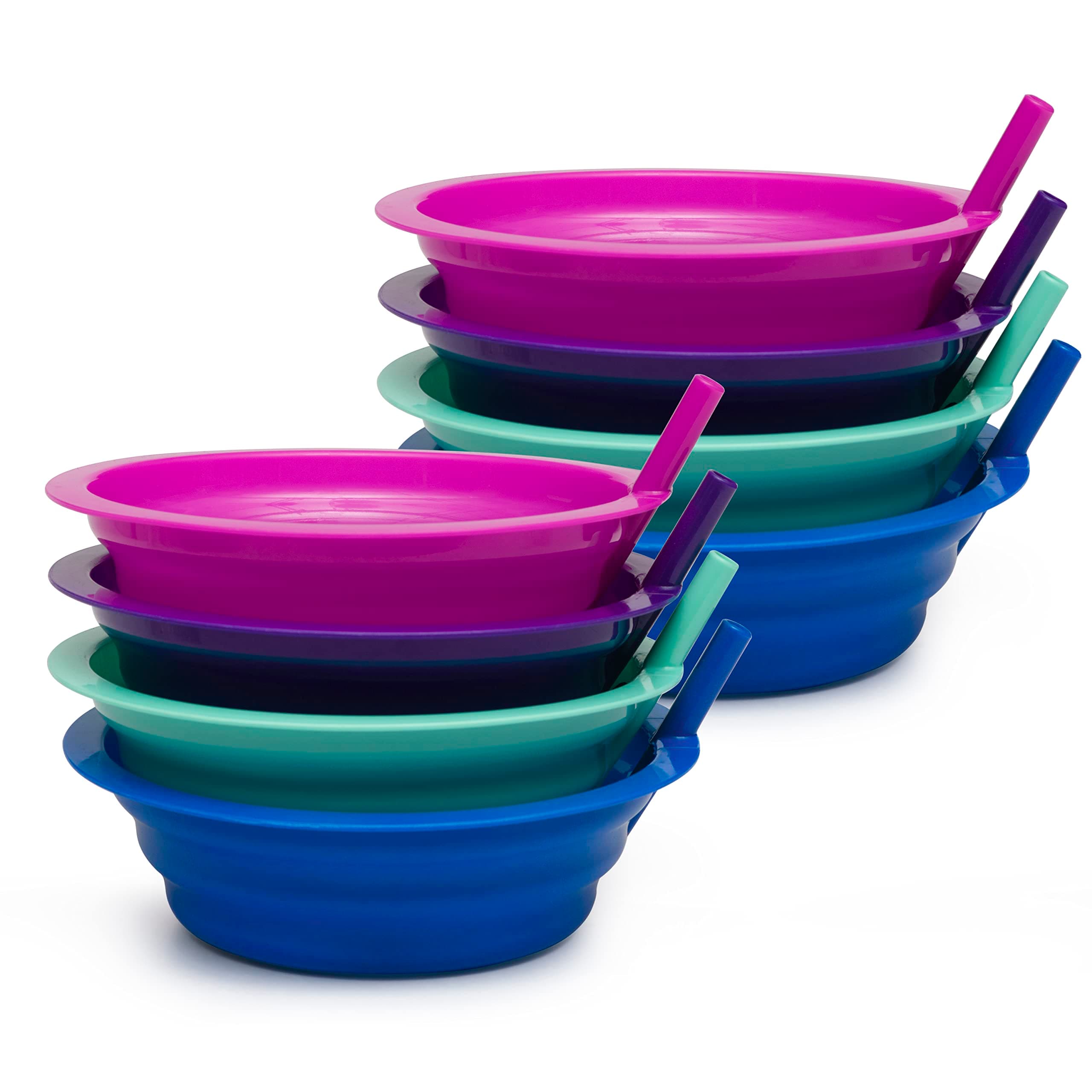 Klickpick Home Soup Cereal Bowls with Straws - Set of 8 Kids Bowls with Built-in Straws - 22 Ounce Toddler Sippy Bowls Dishwasher/Microwave Safe BPA Free