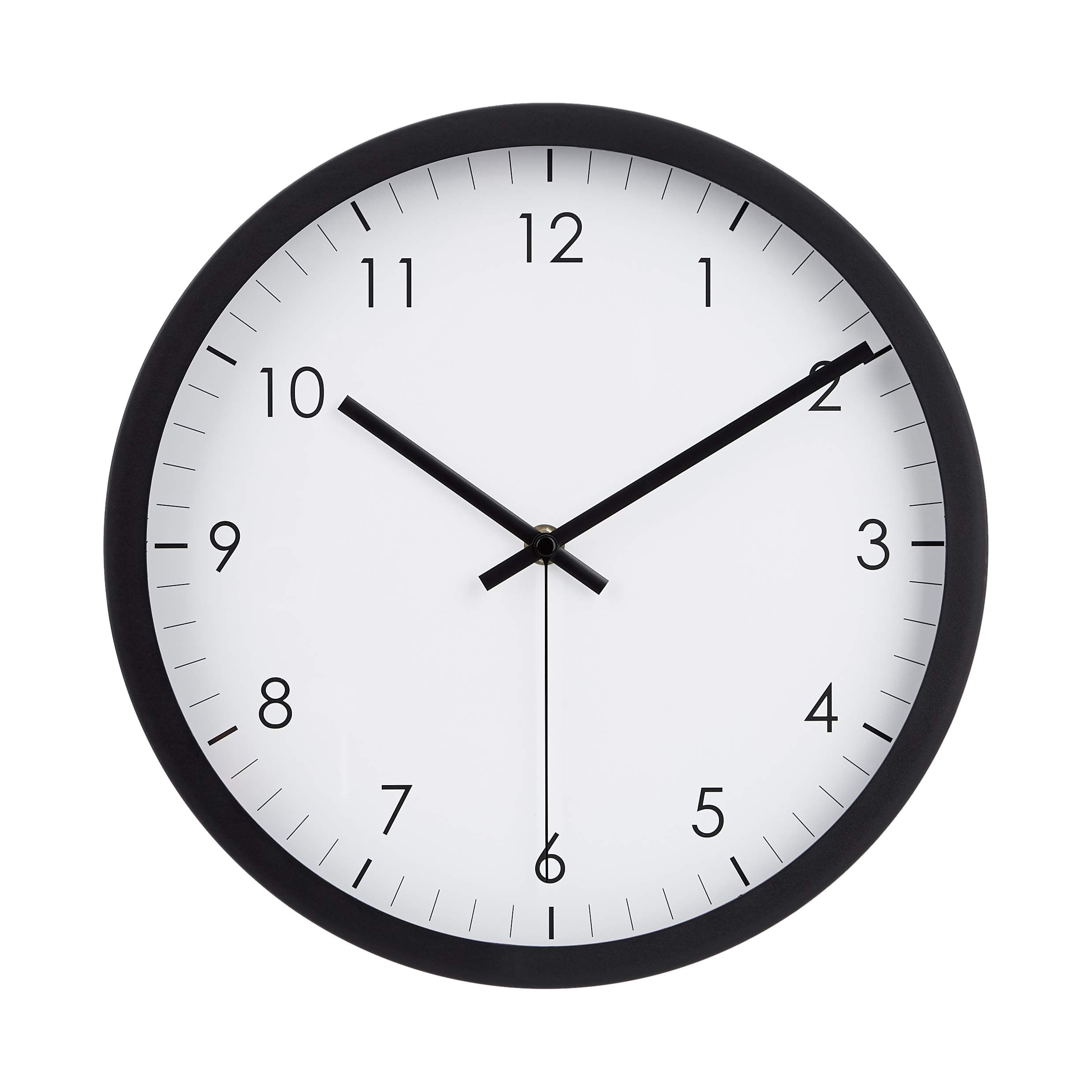 Amazon Basics Wall Clock, Classic Easy-Read Silent Battery-Operated Round Analog Clock, 30.5 cm, Black, for Office Kitchen Classroom
