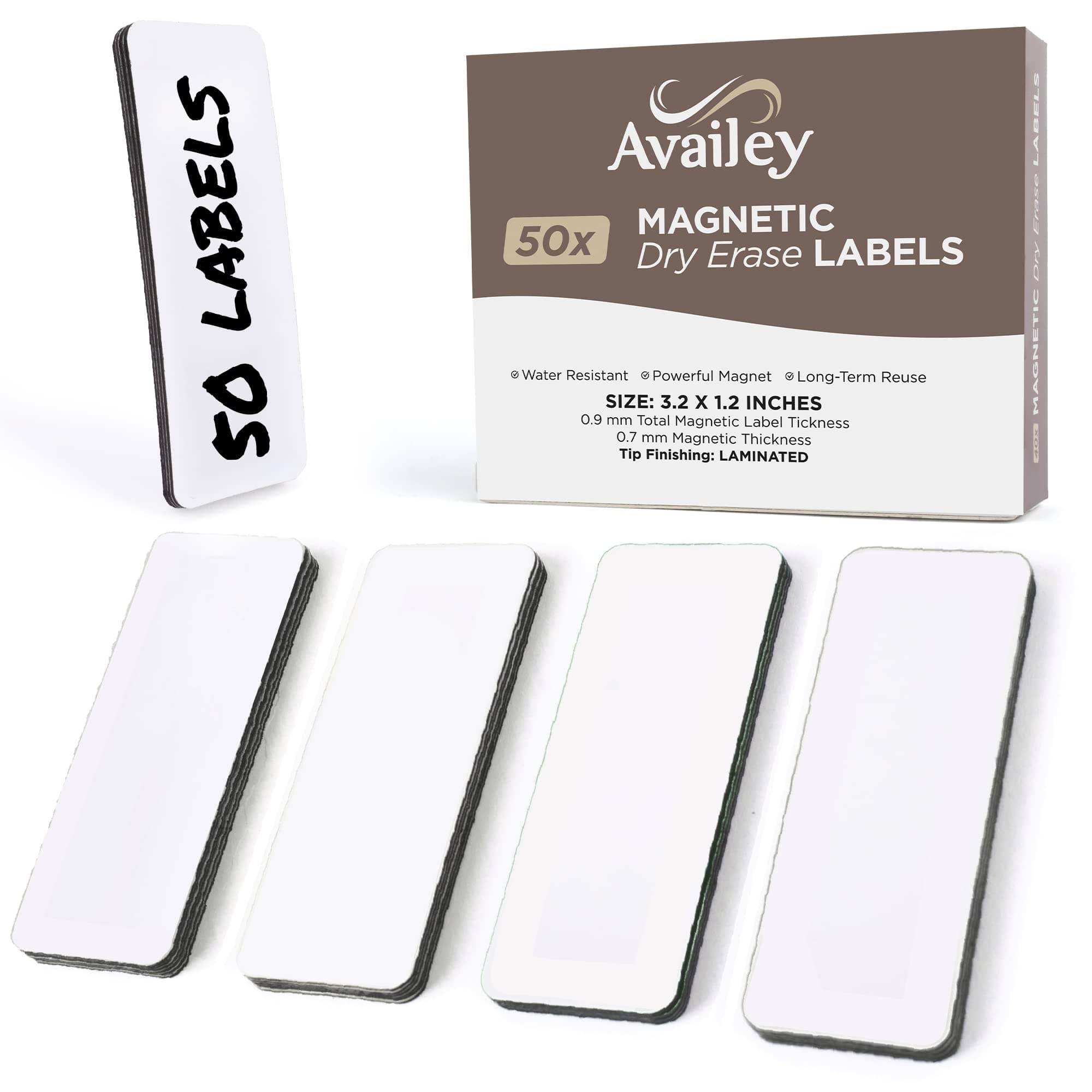 - Availey 50 Pieces (3.2 x 1.2) - White Magnetic Dry Erase Labels - Reusable Strips for Classroom Home Office Garage Refrigerator Blank Writable Erasable Cards Name Tags Students Locker Shelf