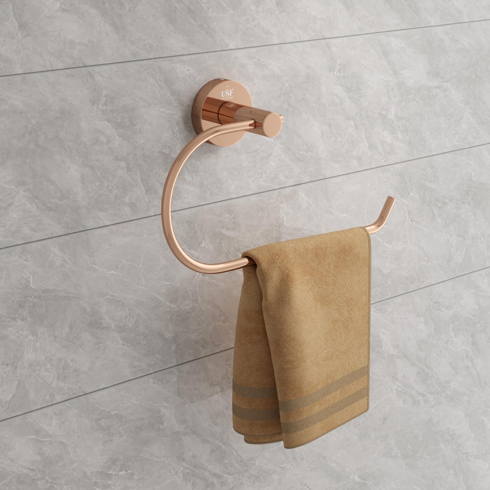 USF Towel Ring for Bathroom, 304 Stainless Steel Napkin Holder for Wash Basin, Wall Mounted Hand Towel Hanger, Rose Gold Finish, 25 Years Warranty, Pack of 1