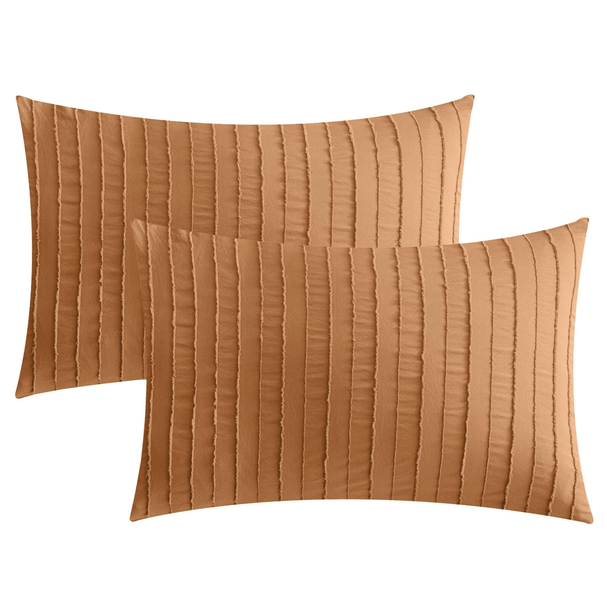 JELLYMONI Pillowcases Standard Size Rust 2 Pack Boho Striped Bed Pillow Covers 20x26in Microfiber Envelope Pillow Shams Tufted Bohemian Textured (Pillows are not Included)