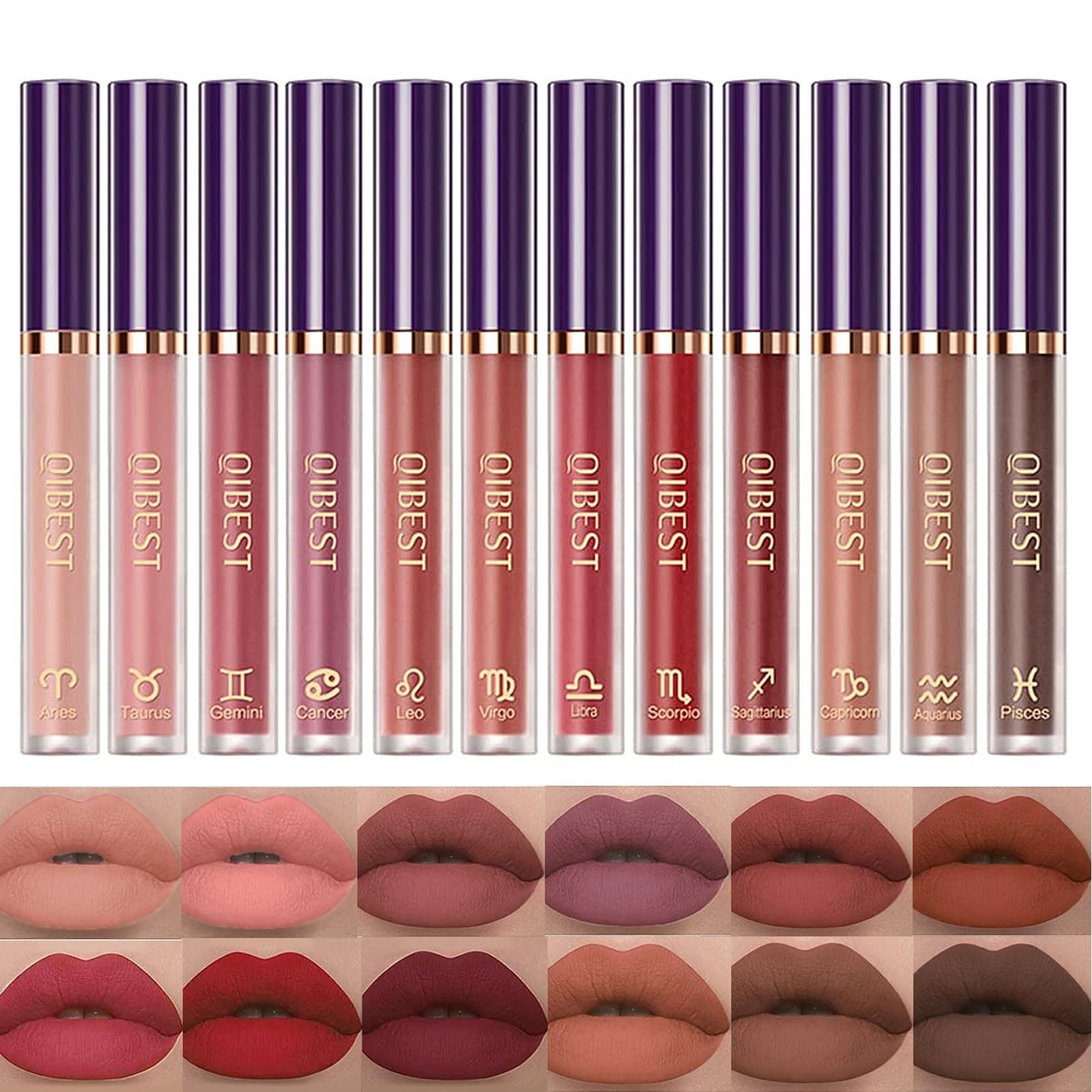 12Pcs Matte Liquid Lipstick Makeup Set, Long Lasting Waterproof Velvet Lip Gloss High Pigmented Lip Makeup Gift Sets for Girls and Women