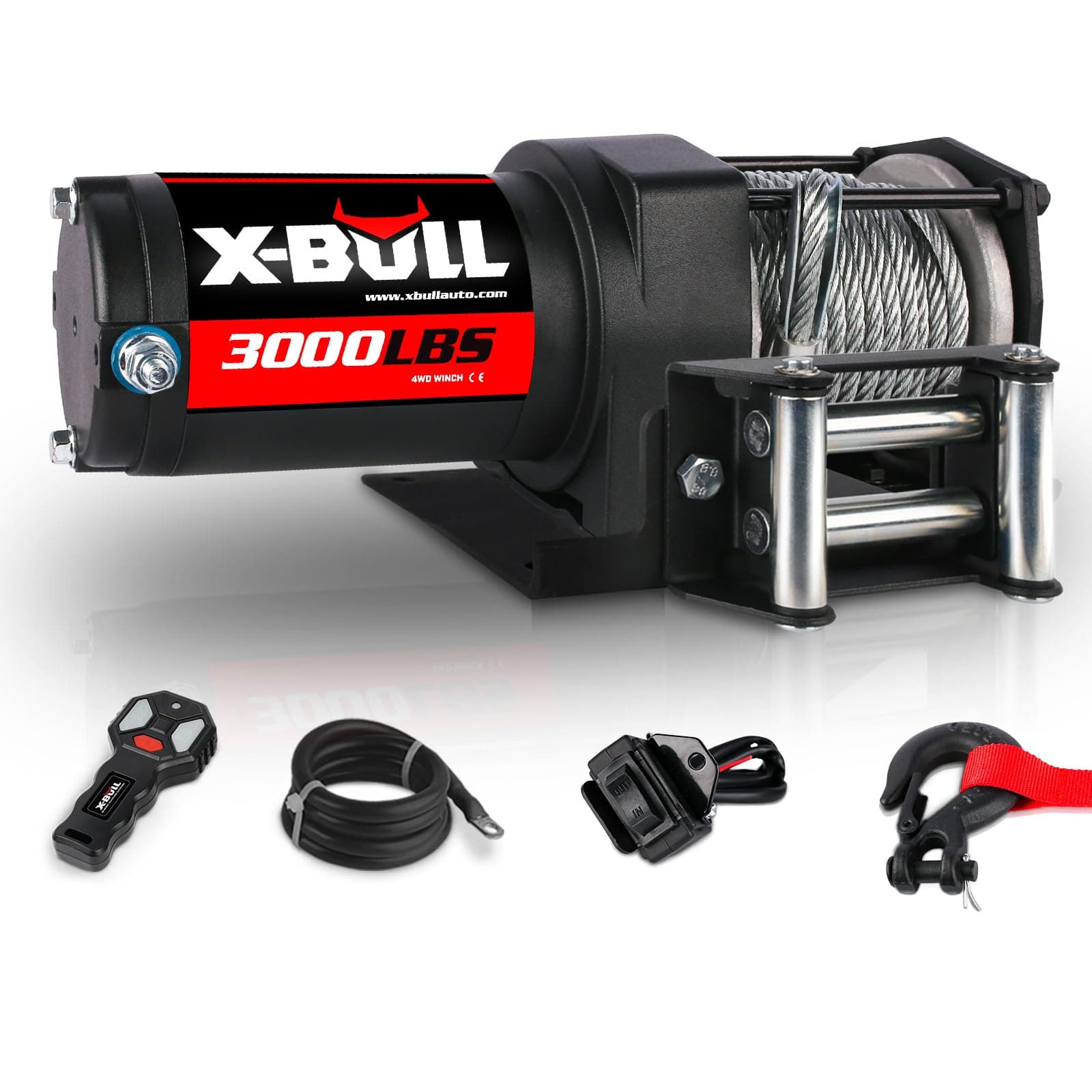 X-BULL 12V 3000LBS Steel Wire Electric Winch for Towing ATV/UTV Off Road with Mounting Bracket Wireless Remote