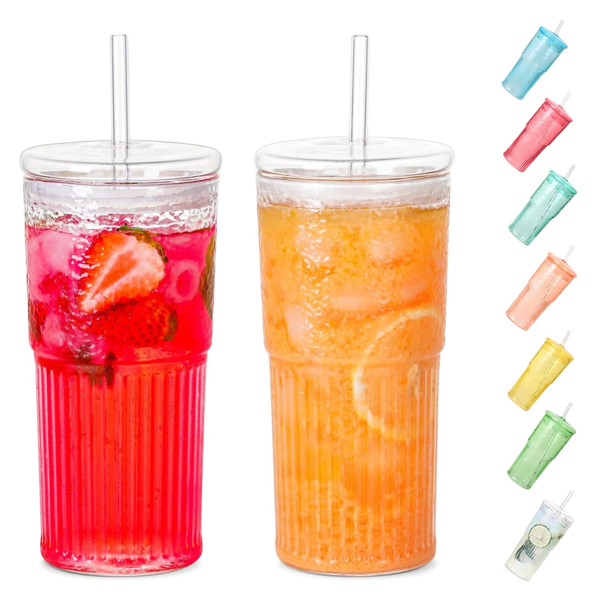 - Glass Cups With Lids and Glass Straws，20 OZ High Borosilicate Glass Tumbler Iced Coffee Water Smoothie…