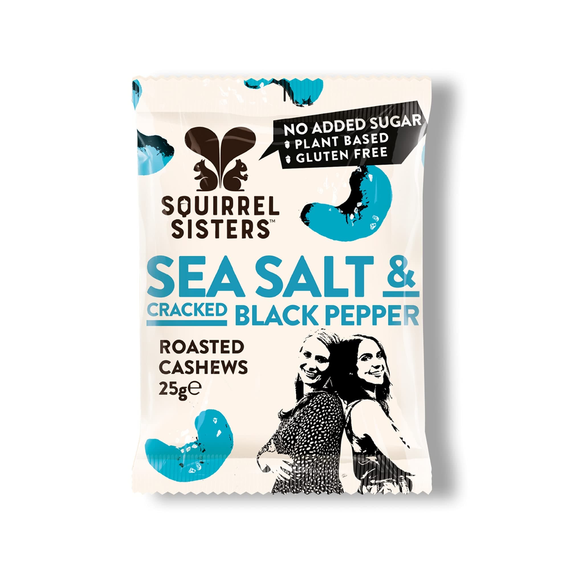 Squirrel Sisters Sea Salt and Cracked Black Pepper Cashews, No Added Sugar, Gluten-Free Mixed Nuts Vegan Snacks, Savoury Snacks for Adults and Kids, 25 g