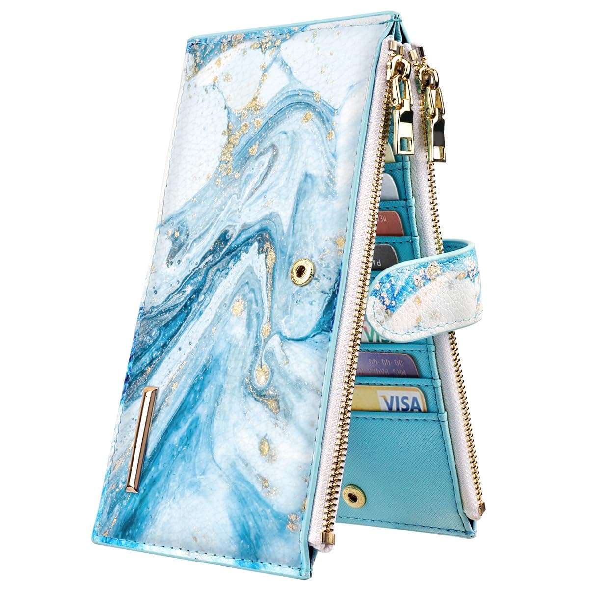 Large Capacity Wallet for Women RFID Blocking Card Organizer Bifold Wallet for Women with Zipper Pocket