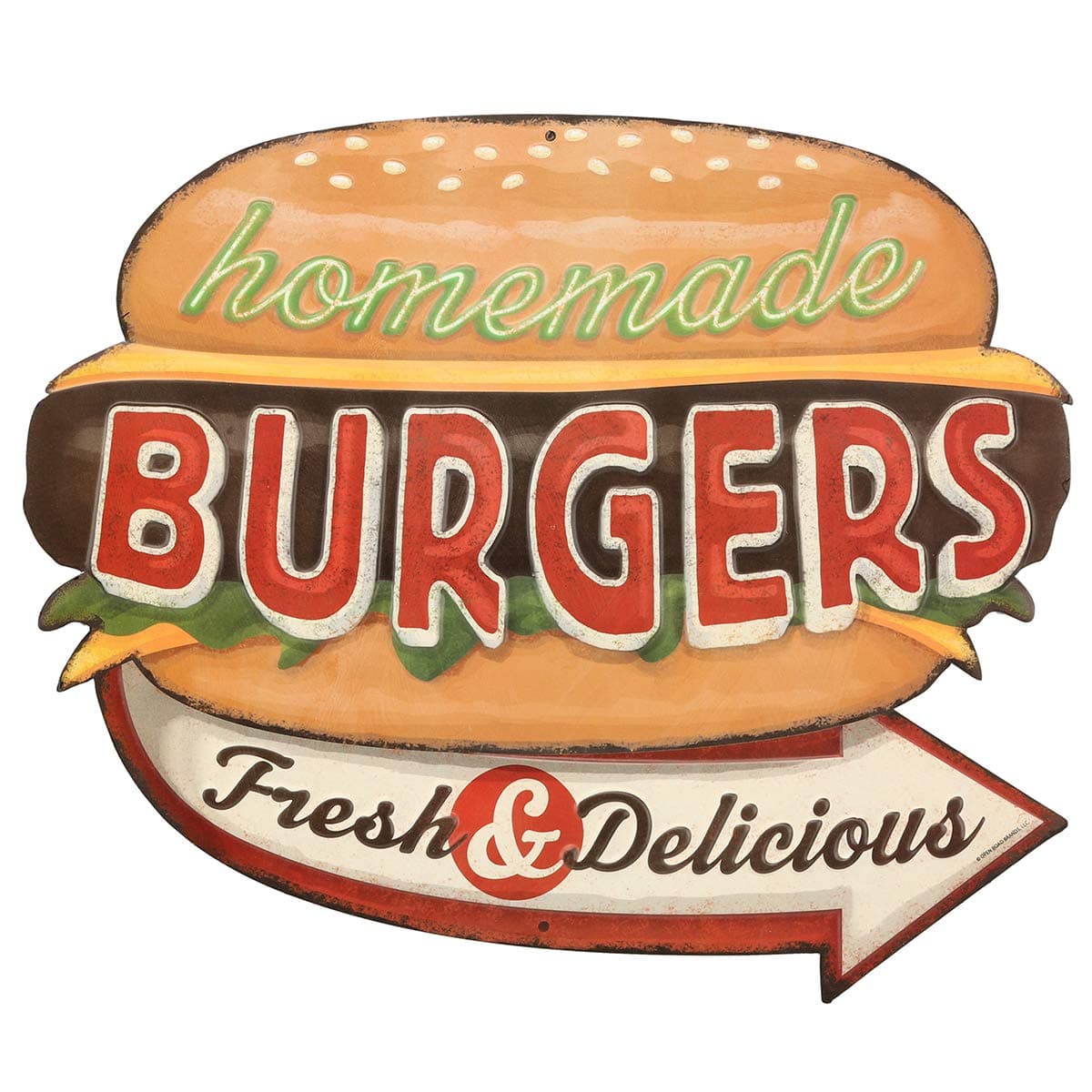 Homemade Burgers Embossed Metal Sign - Vintage Diner Burgers Sign for Kitchen or Man Cave - Fresh and Delicious