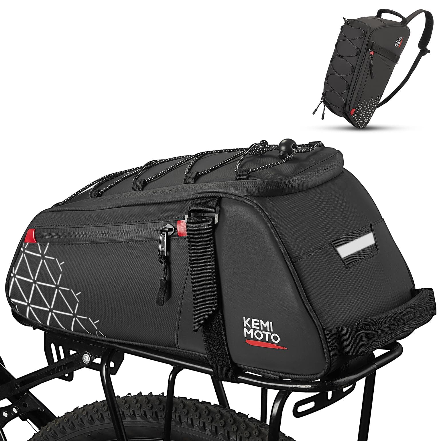 KEMIMOTO Rear Bike Rack Bag - 8L PVC Water Resistant Ebike Bags for Bicycle Rear Rack, Bicycle Trunk Pannier for Commuter Travel Shopping and Cycling (Black)