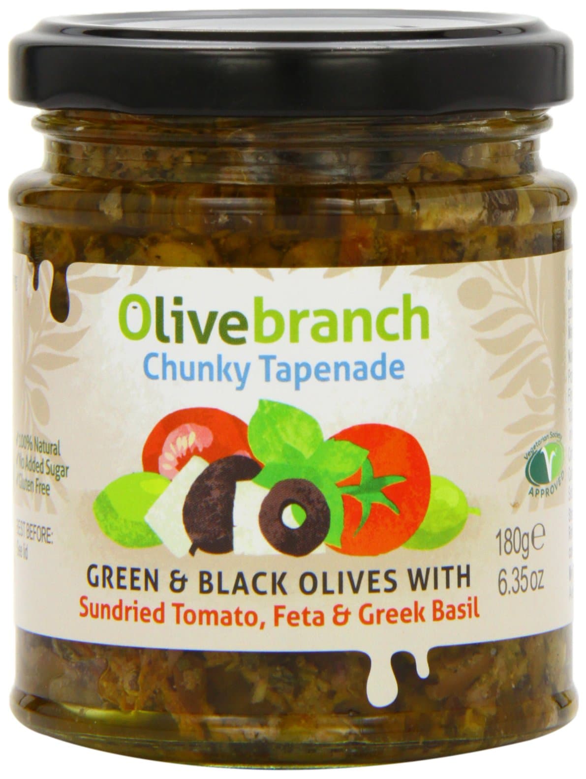 Olive Branch Green and Black Olive Tapenade with Sundried Tomato Feta and Greek Basil 180 g (Pack of 2)