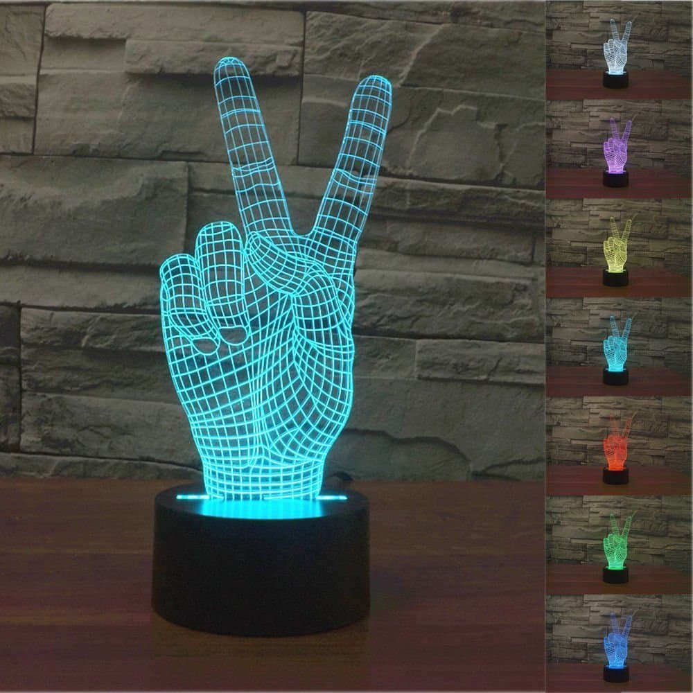 Nightwolf3D Victory Sign Hand 3D Night Light 7 Color Change LED Table Lamp Xmas Toy Gift