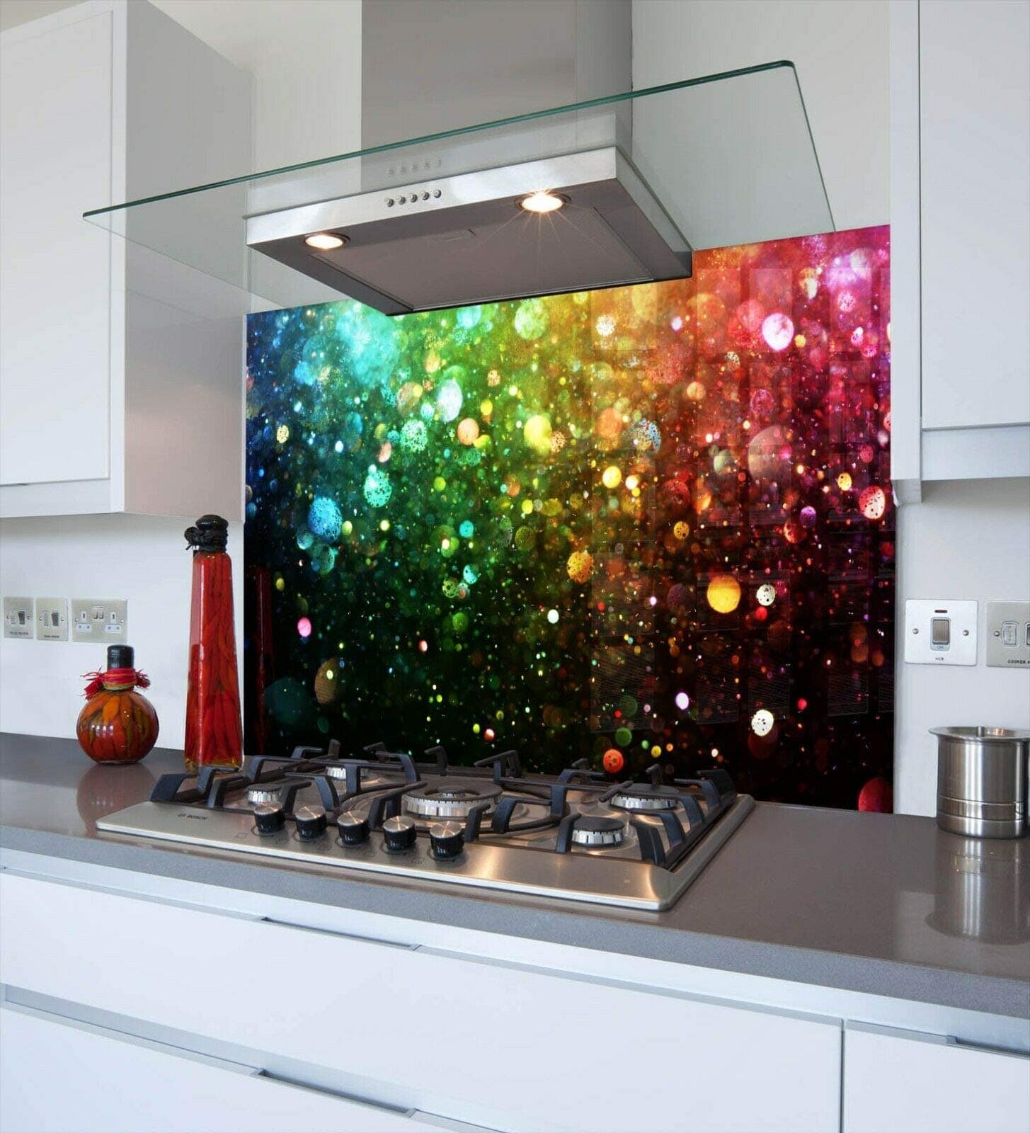 Rainbow Glitter Printed Kitchen Glass Splashback Toughened & Heat Resistant