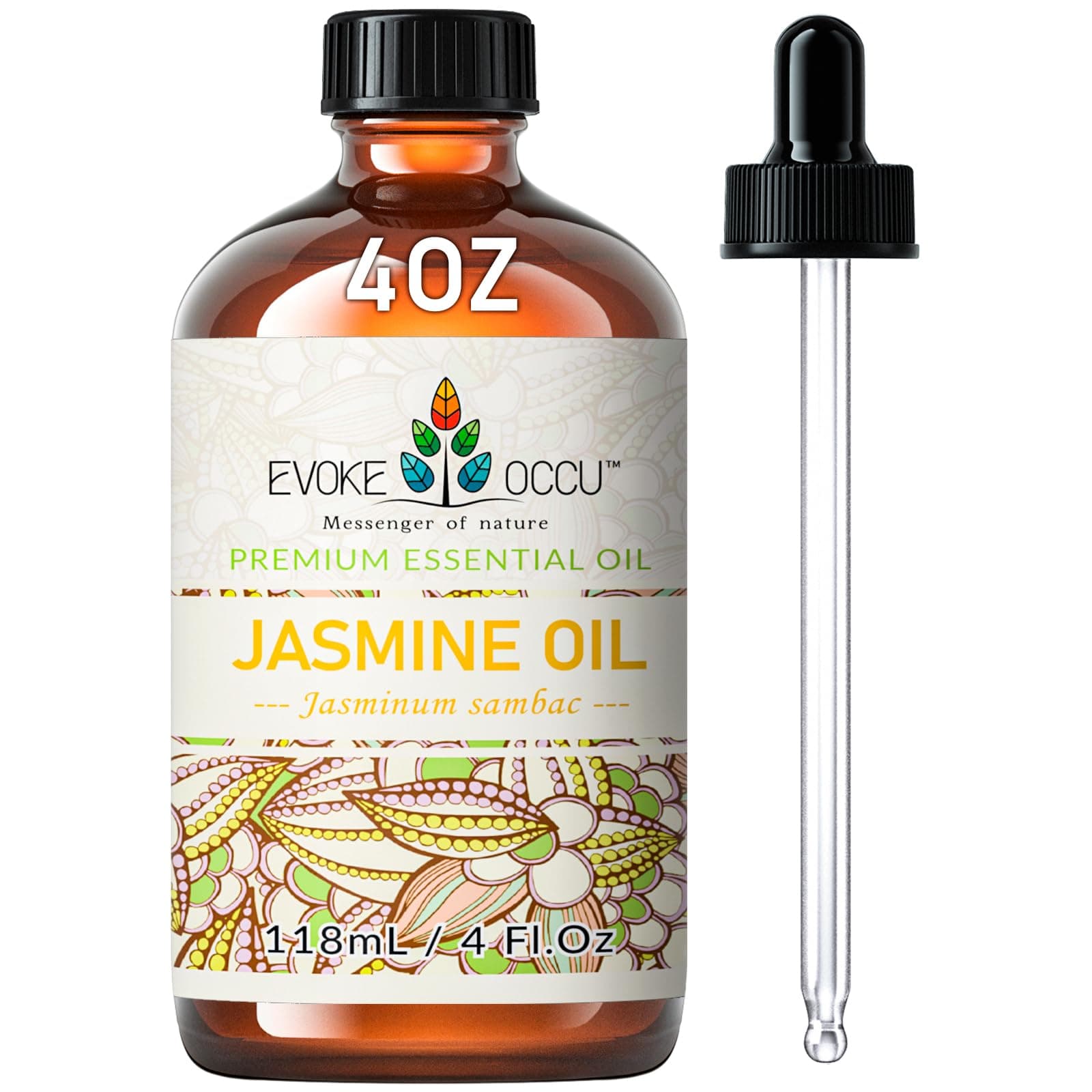 EVOKE OCCU Jasmine Essential Oil for Cleaning, Air Freshening, Relaxing, Add to Spray and Diffuser - 4 Fl Oz