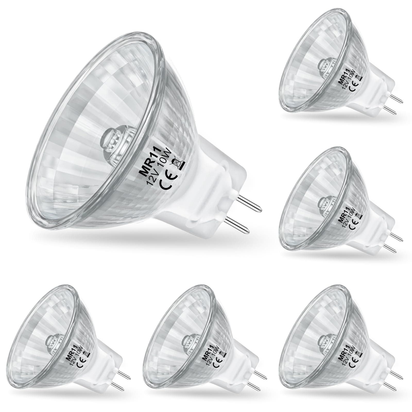 MR11 Light Bulbs, 12V 10W Halogen Light Bulbs 2 Pin, FTD Spotlight Bulb, GU4 Bi-Pin Base, Dimmable, 2700K Warm White, 2 Prong Light Bulb for Landscape, Accent, Track Lights, and Fiber Optics, 6Pcs