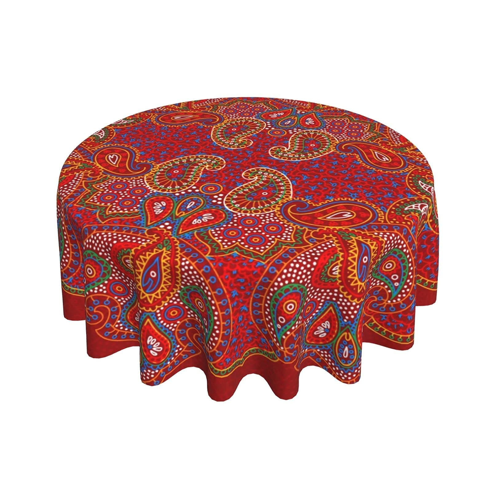 FREEHOTU Red Paisley Floral Flower Round Tablecloth Thicken Desk Cloth Washable Table Cover Table Cloth for Kitchen Daily Dinning Party Tabletop Decor 60 Inch