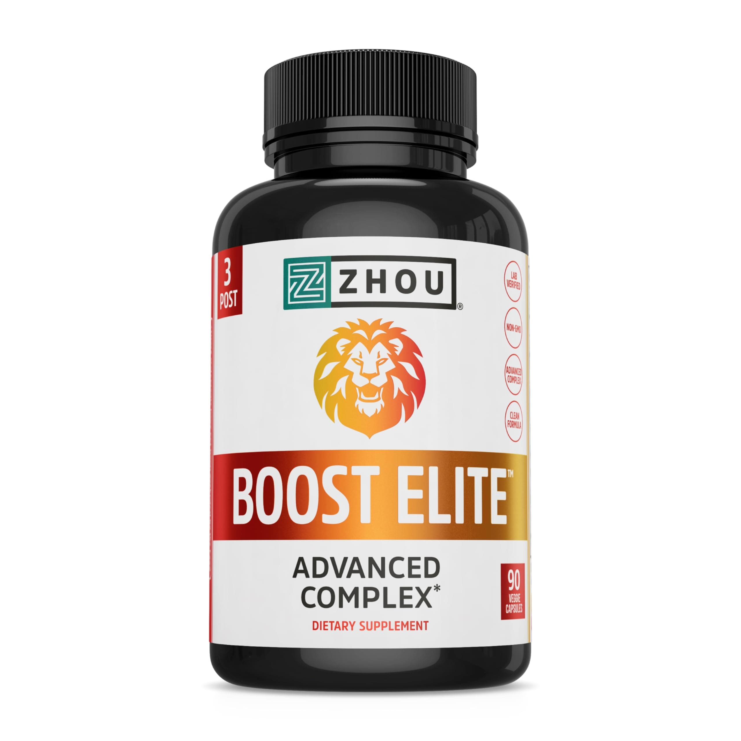 Zhou Boost Elite - Energy Supplement, Natural Muscle Support Pills for Men with Tribulus, Fenugreek, Zinc, Tribulus, Ginseng, and Maca, Gluten Free, Non-GMO - 90 Veggie Capsules